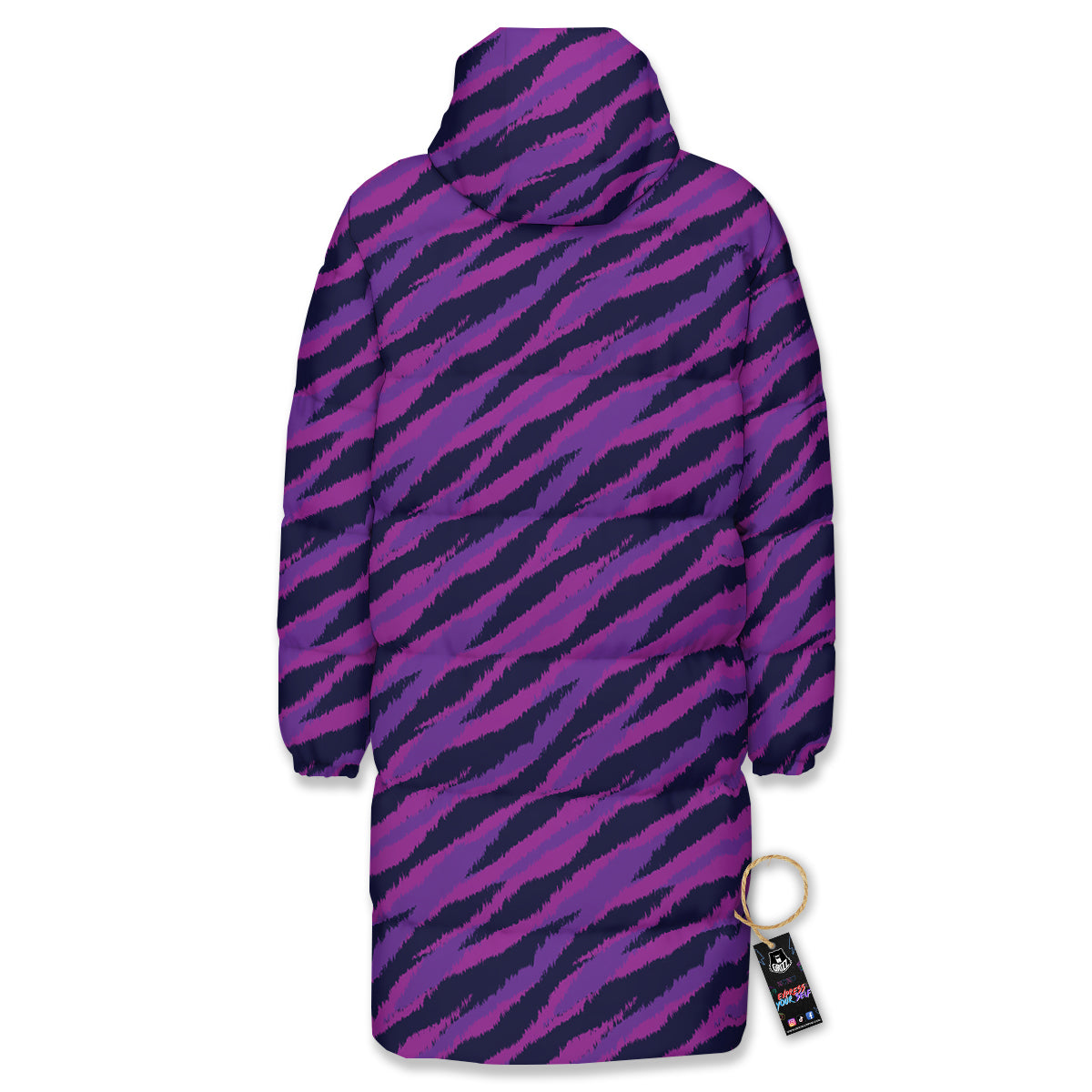 Purple Zebra Print Long Down Jacket-grizzshop