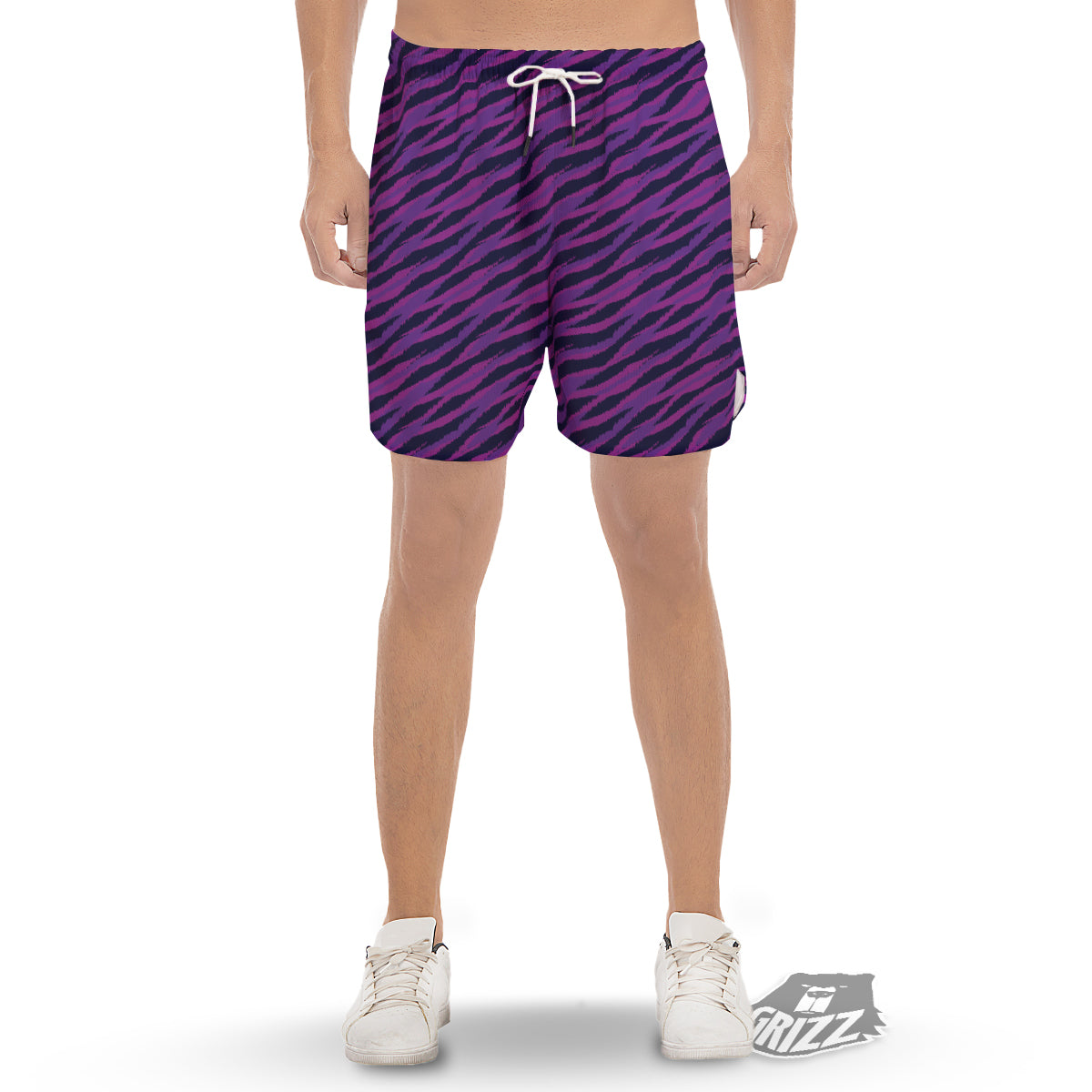 Purple Zebra Print Men's Gym Shorts-grizzshop