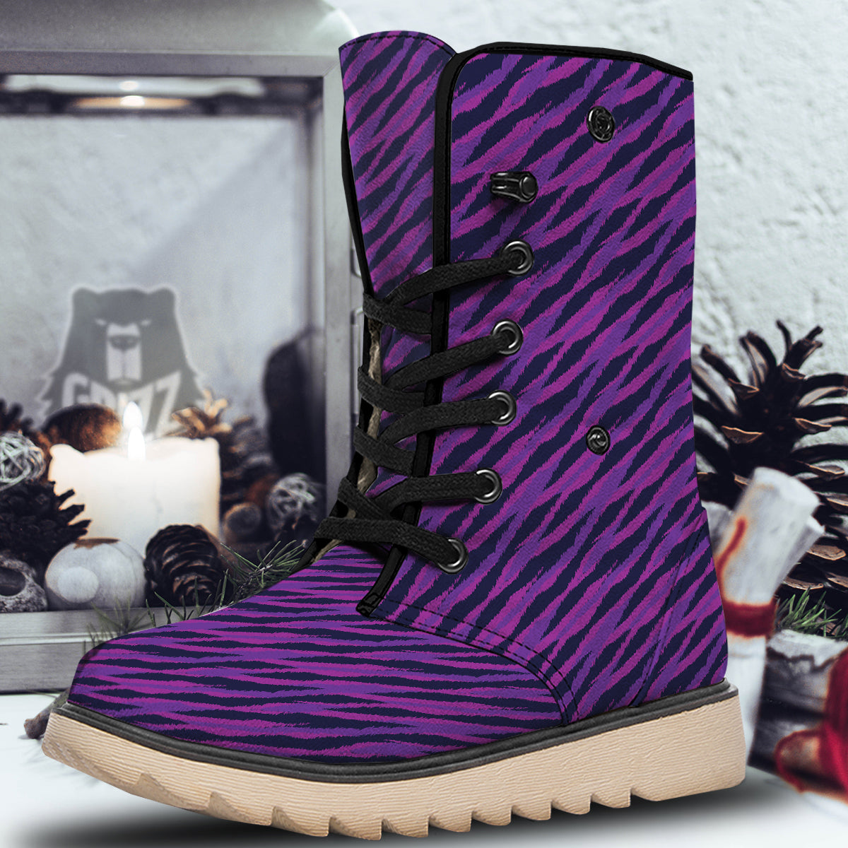 Purple Zebra Print Snow Boots-grizzshop