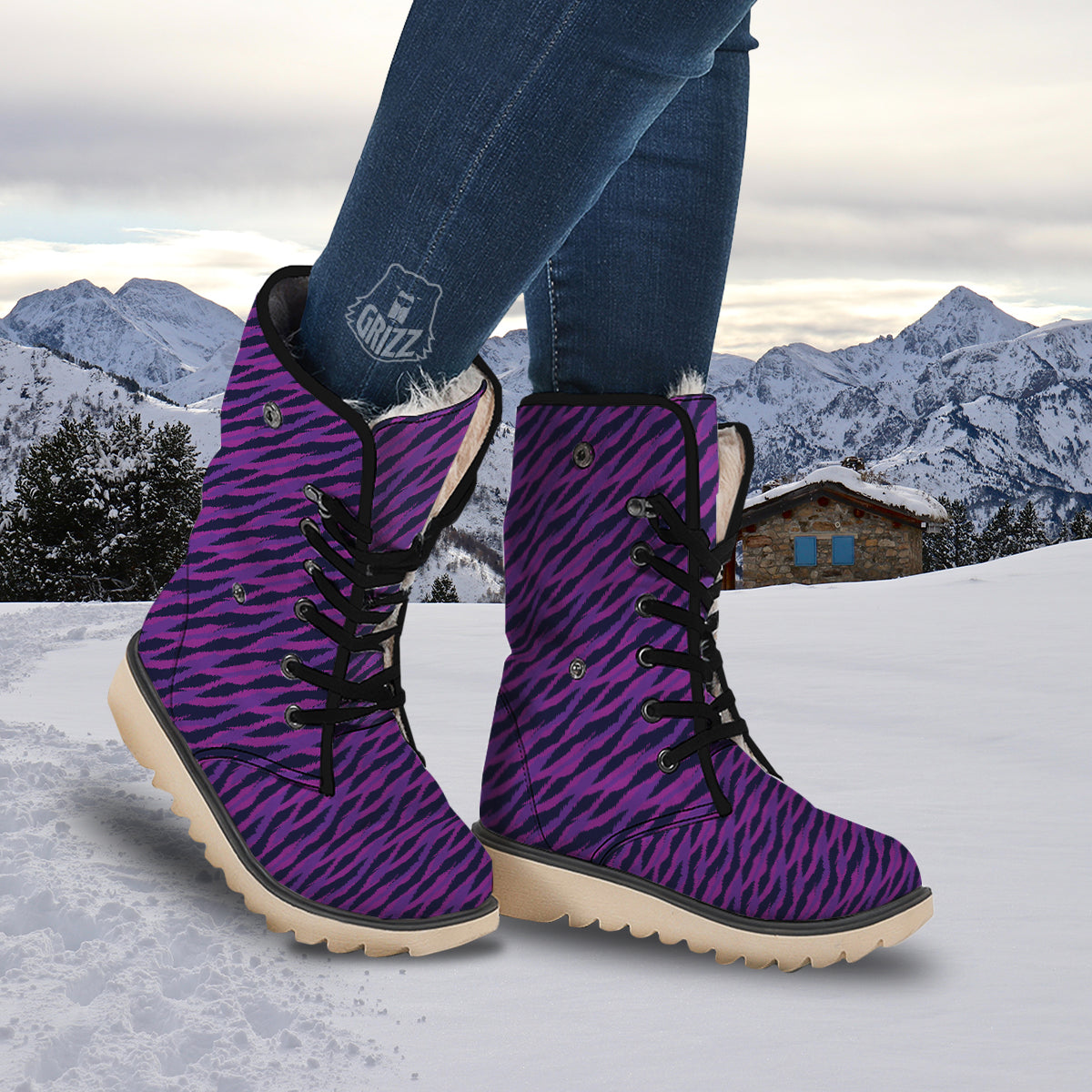 Purple Zebra Print Snow Boots-grizzshop