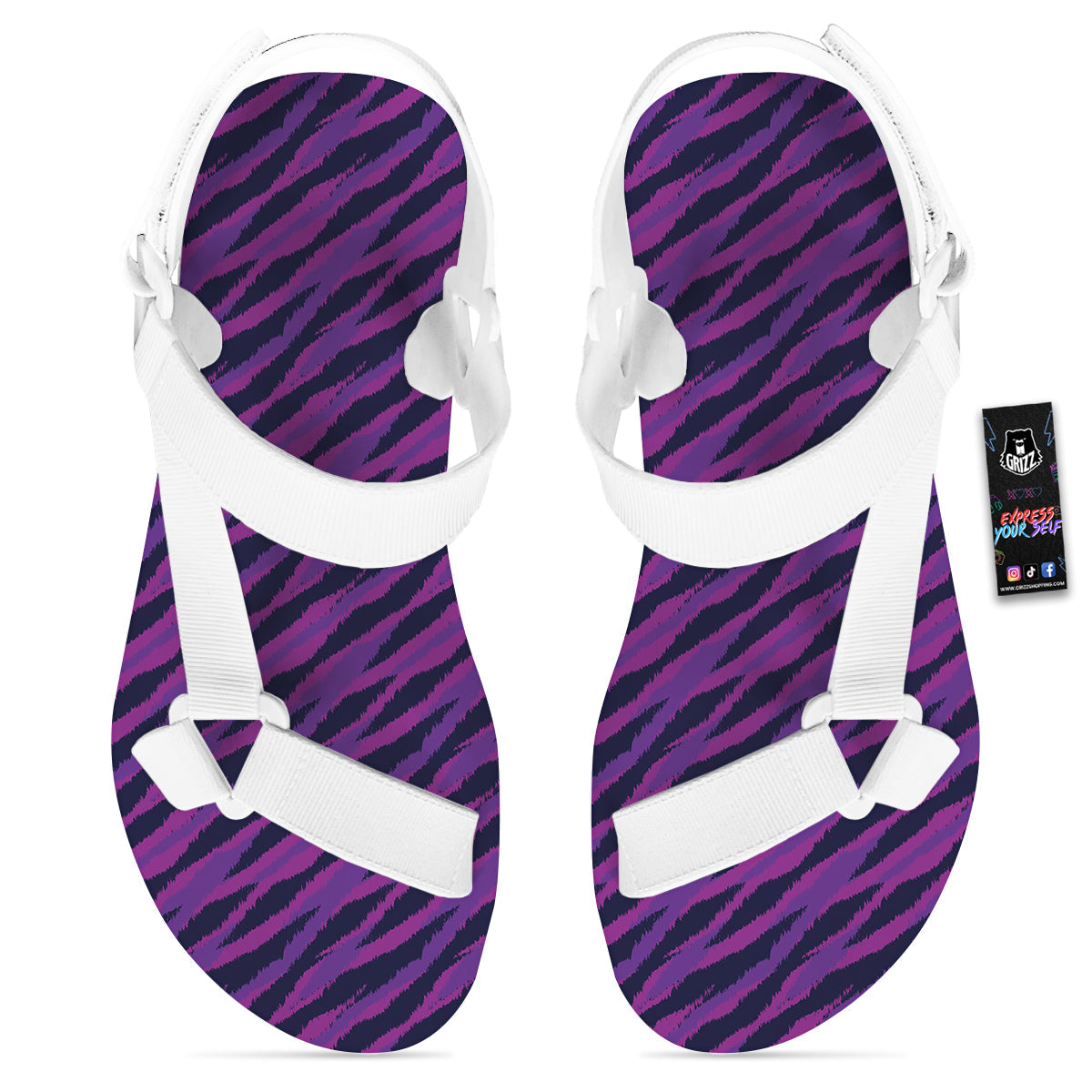Purple Zebra Print White Open Toe Sandals-grizzshop