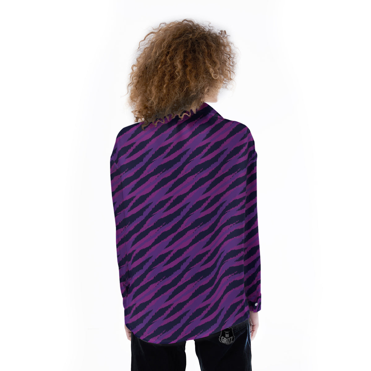 Purple Zebra Print Women's Long Sleeve Shirts-grizzshop
