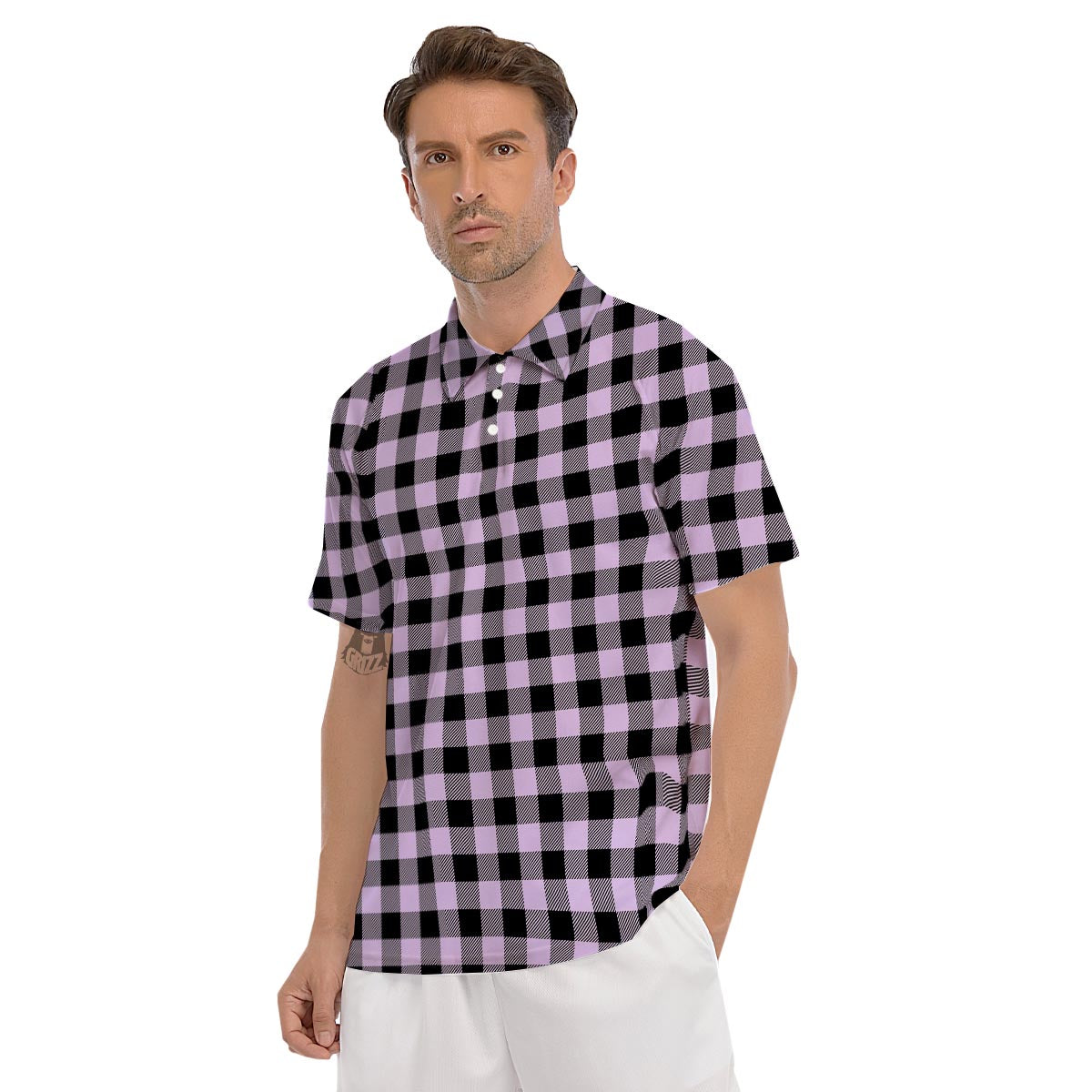 Purple Violet Plaid Men's Golf Shirts-grizzshop
