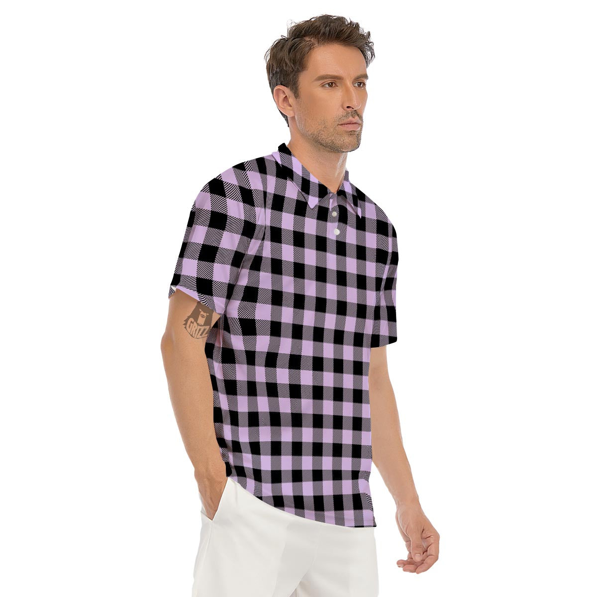 Purple Violet Plaid Men's Golf Shirts-grizzshop