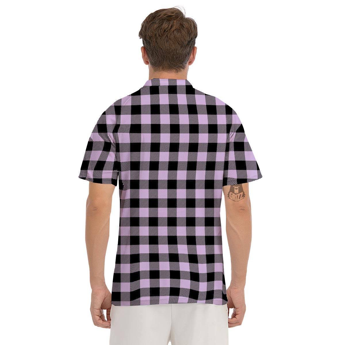 Purple Violet Plaid Men's Golf Shirts-grizzshop