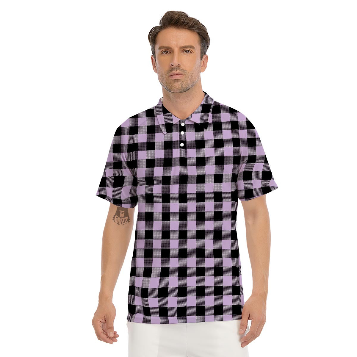 Purple Violet Plaid Men's Golf Shirts-grizzshop
