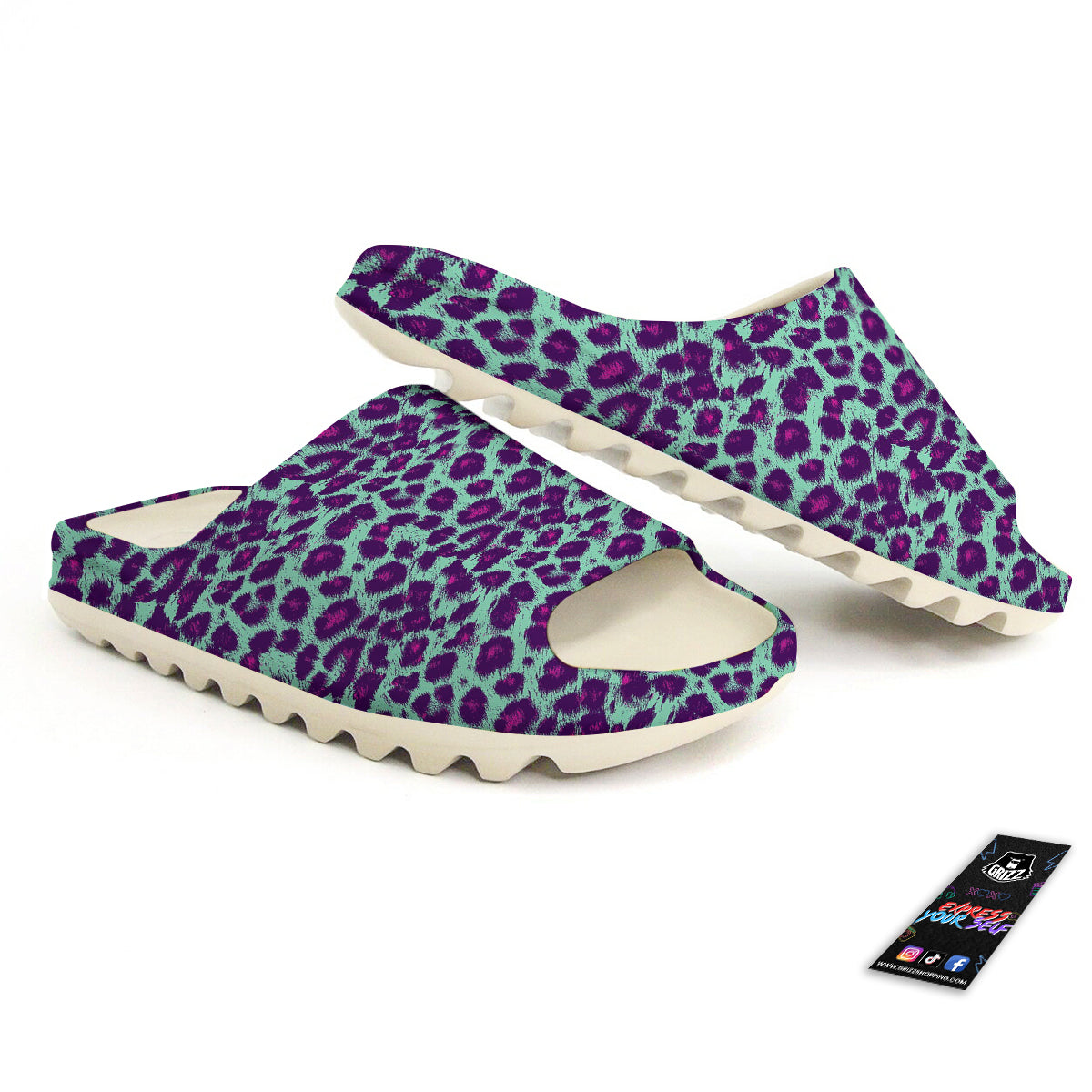 Purple And Blue Neon Leopard Print Sandals-grizzshop