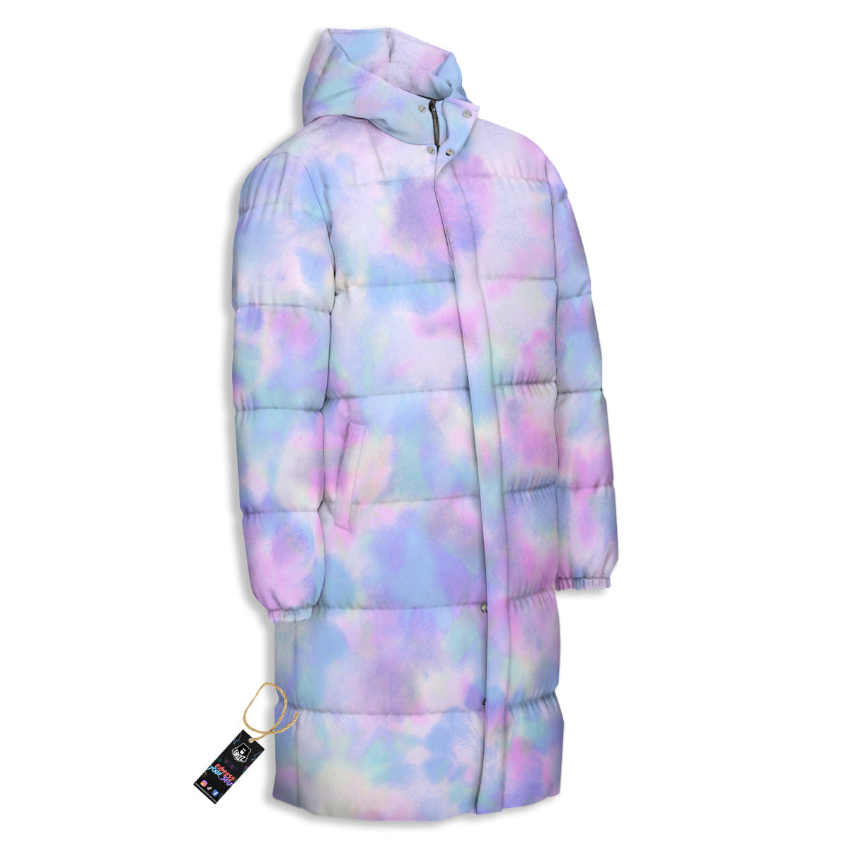 Purple And Blue Tie Dye Shibori Print Long Down Jacket