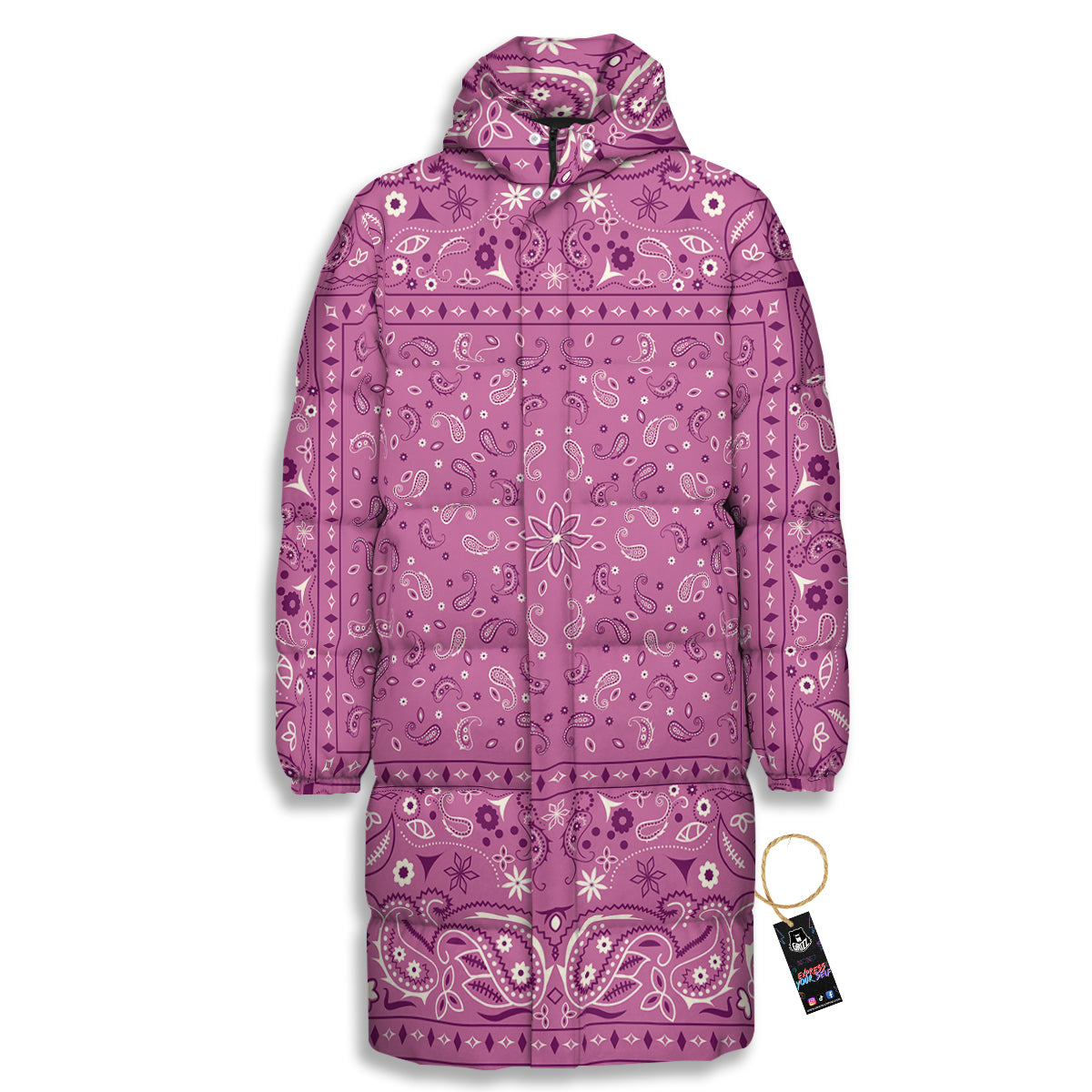 Purple Bandana Print Long Down Jacket