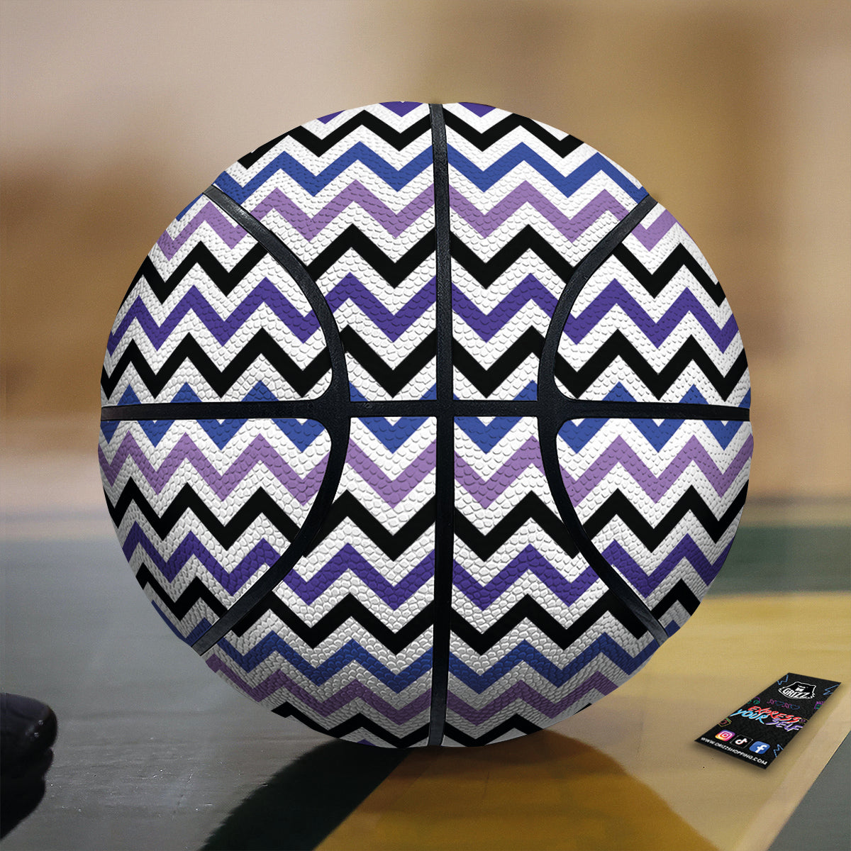Purple Blue And Black Chevron Print Basketball