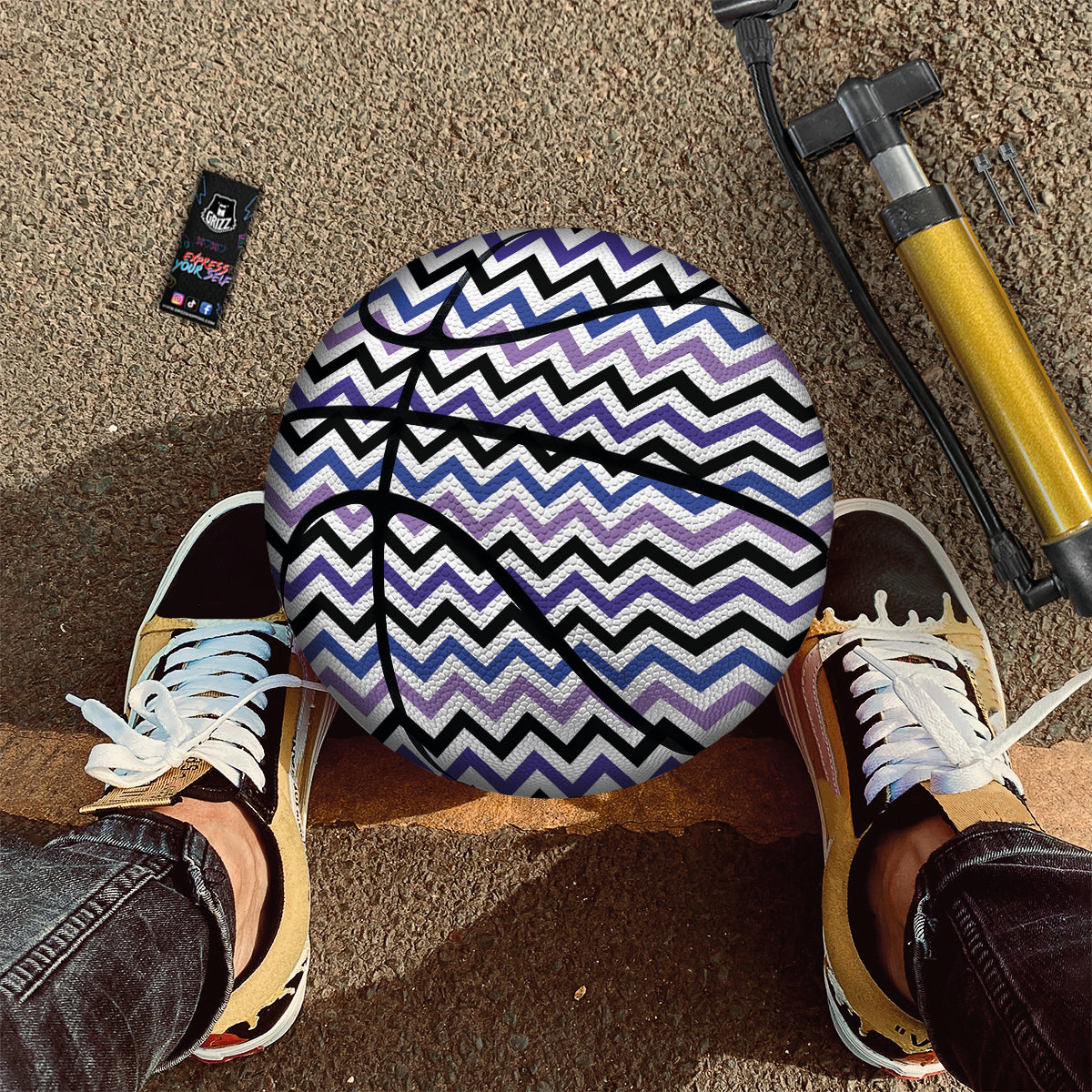 Purple Blue And Black Chevron Print Basketball