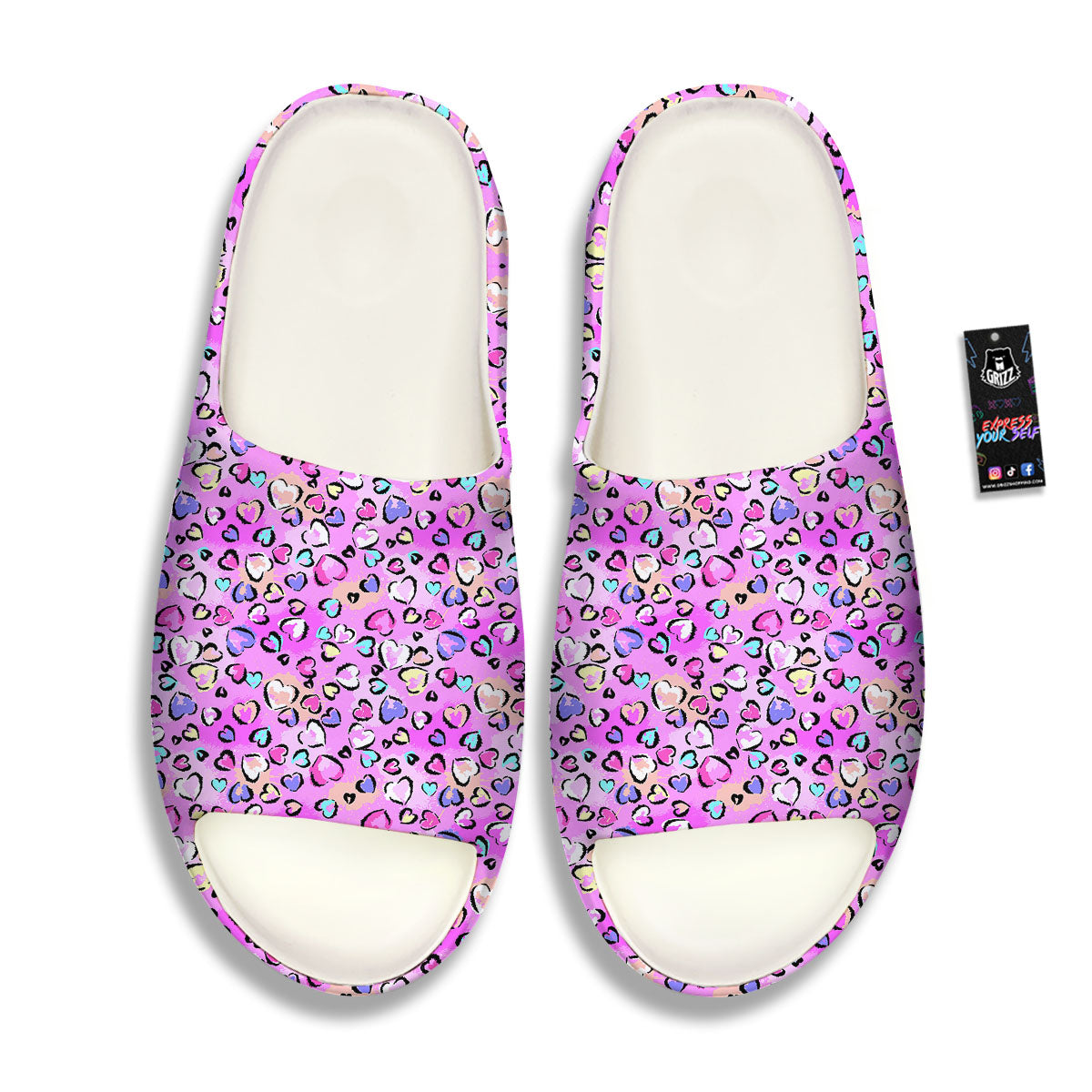 Purple Leopard Heart Colorful Print Pattern Sandals-grizzshop