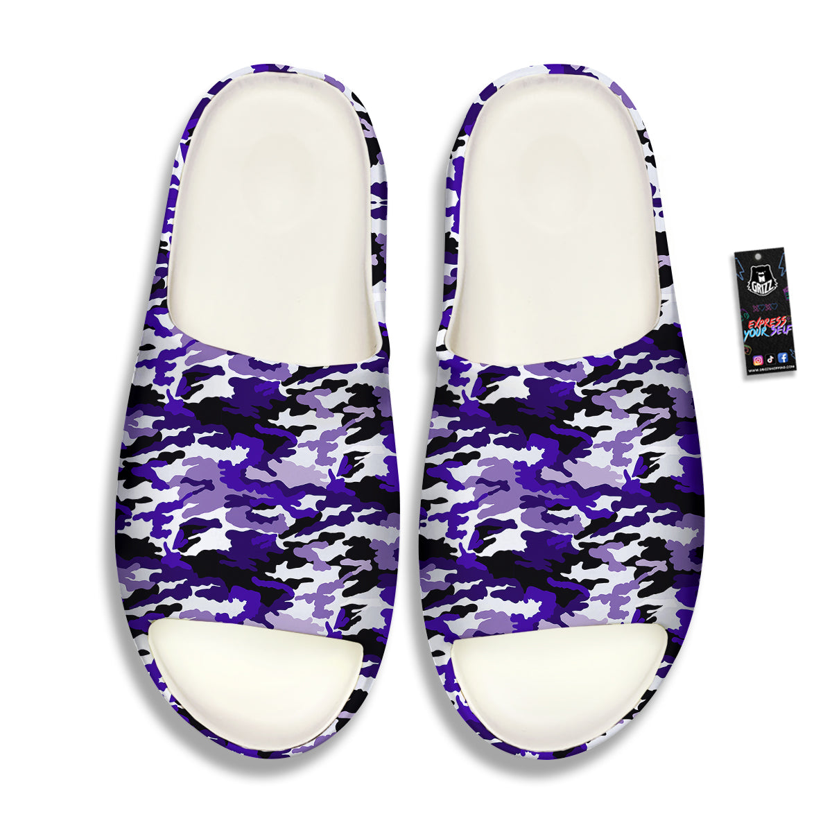 Purple White Abstract Camouflage Print Sandals-grizzshop