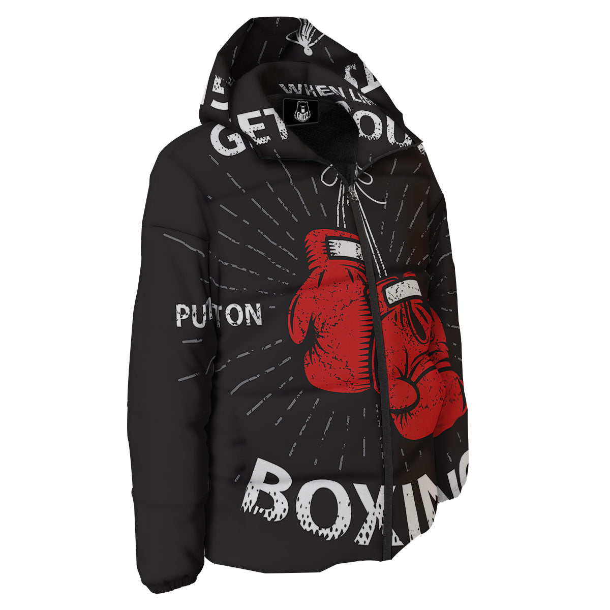 Put On Your Boxing Gloves Print Down Jacket-grizzshop