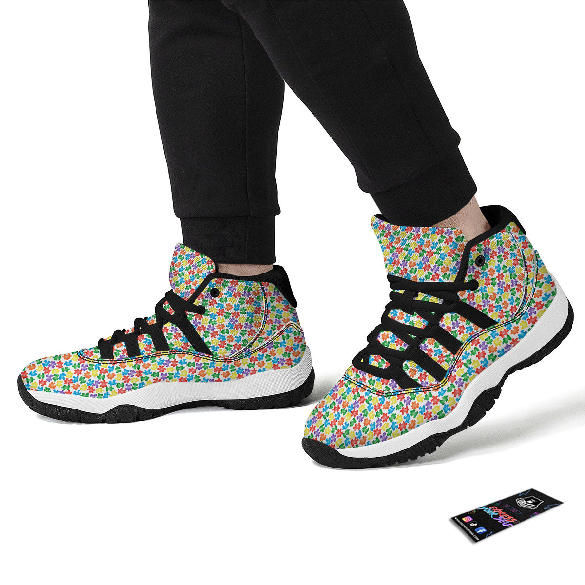 Puzzle Autism Awareness Print Black Bball Shoes-grizzshop