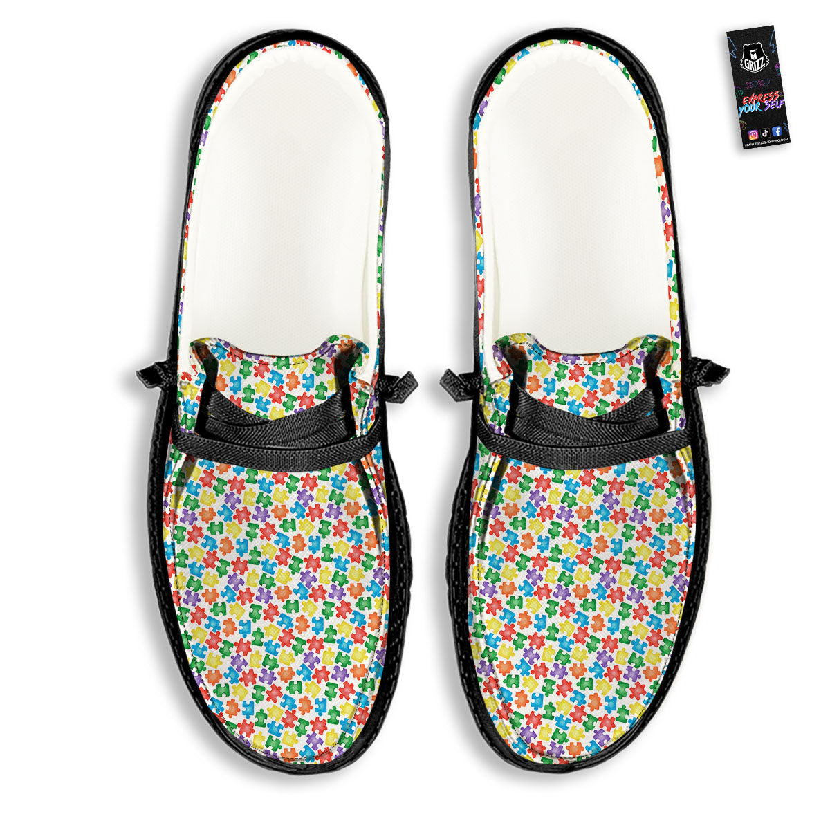 Puzzle Autism Awareness Print Black Loafers-grizzshop