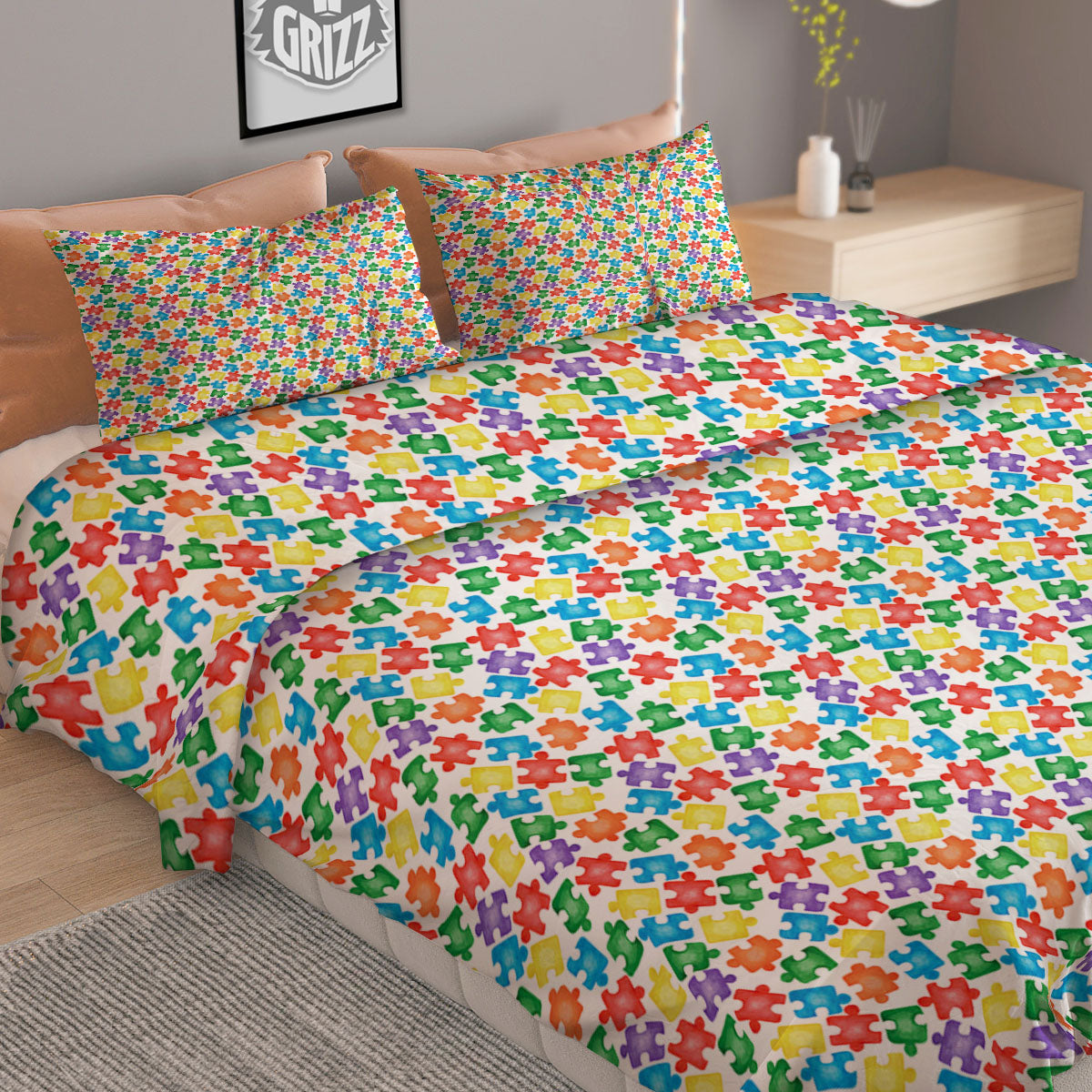 Puzzle Autism Awareness Print Duvet Cover Bedding Set