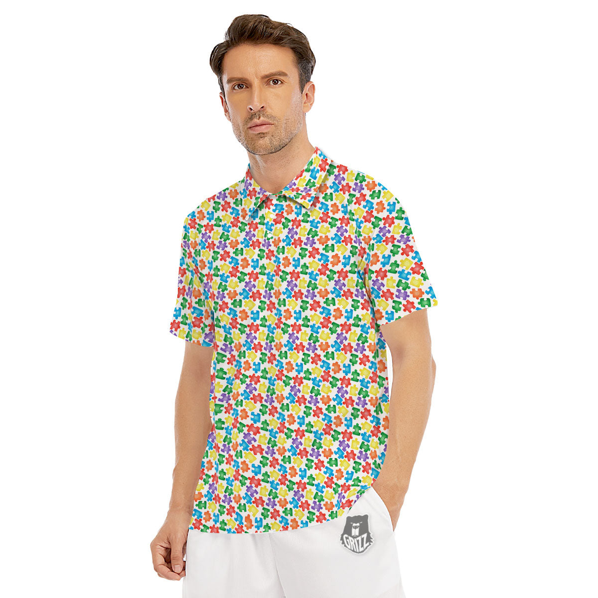 Puzzle Autism Awareness Print Men's Golf Shirts-grizzshop
