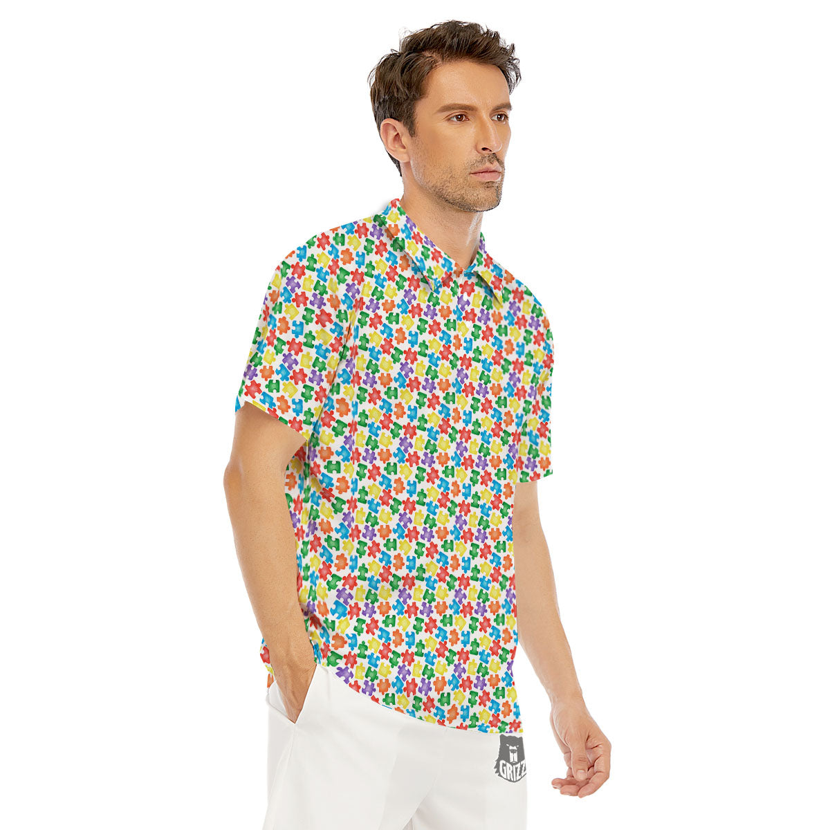 Puzzle Autism Awareness Print Men's Golf Shirts-grizzshop