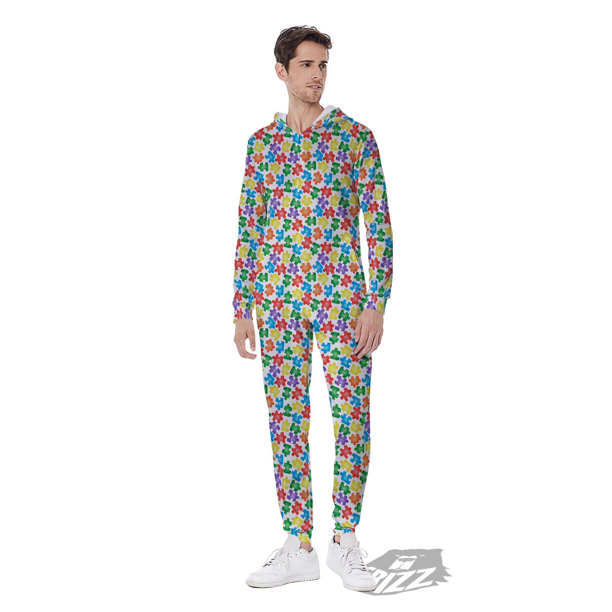 Puzzle Autism Awareness Print Men's Jumpsuit-grizzshop