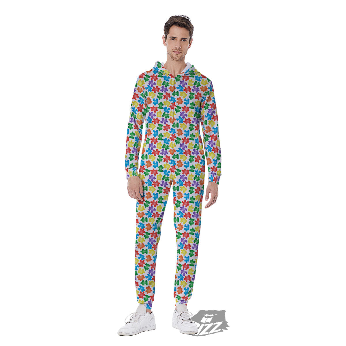 Puzzle Autism Awareness Print Men's Jumpsuit-grizzshop