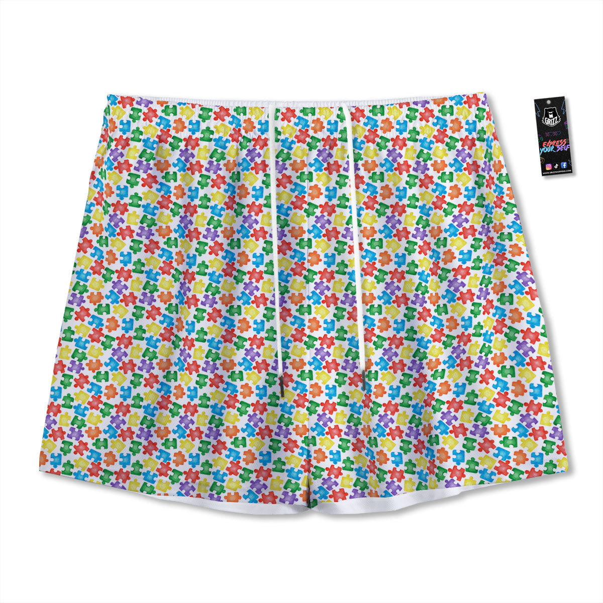 Pug Geometric Print Pattern Mesh Shorts