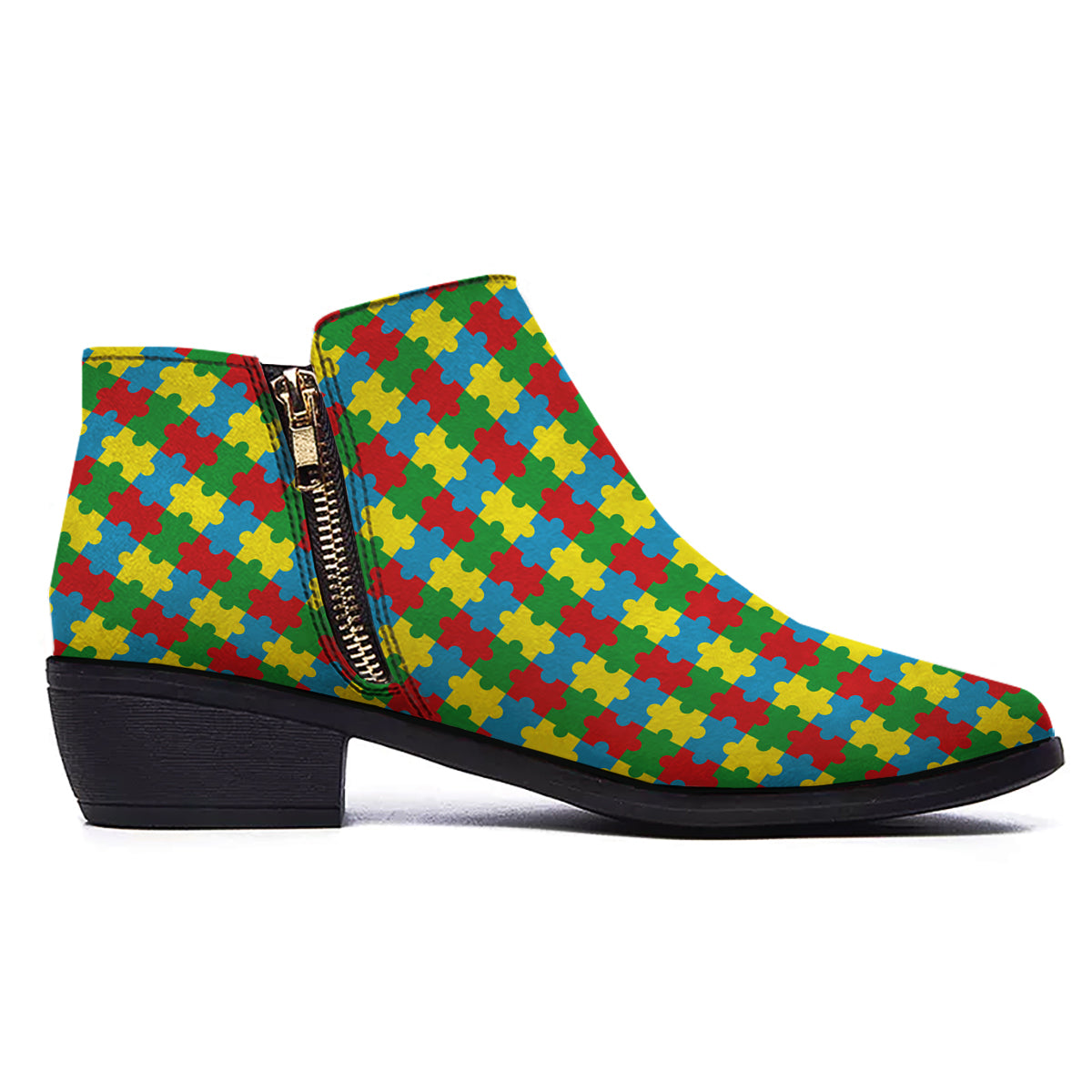 Puzzle Autism Awareness Print Pattern Ankle Boots-grizzshop