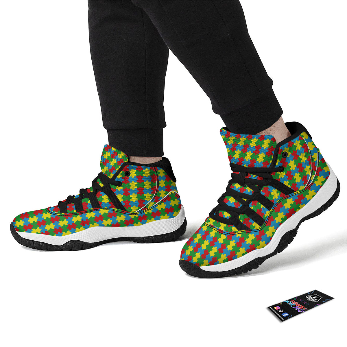 Puzzle Autism Awareness Print Pattern Black Bball Shoes-grizzshop