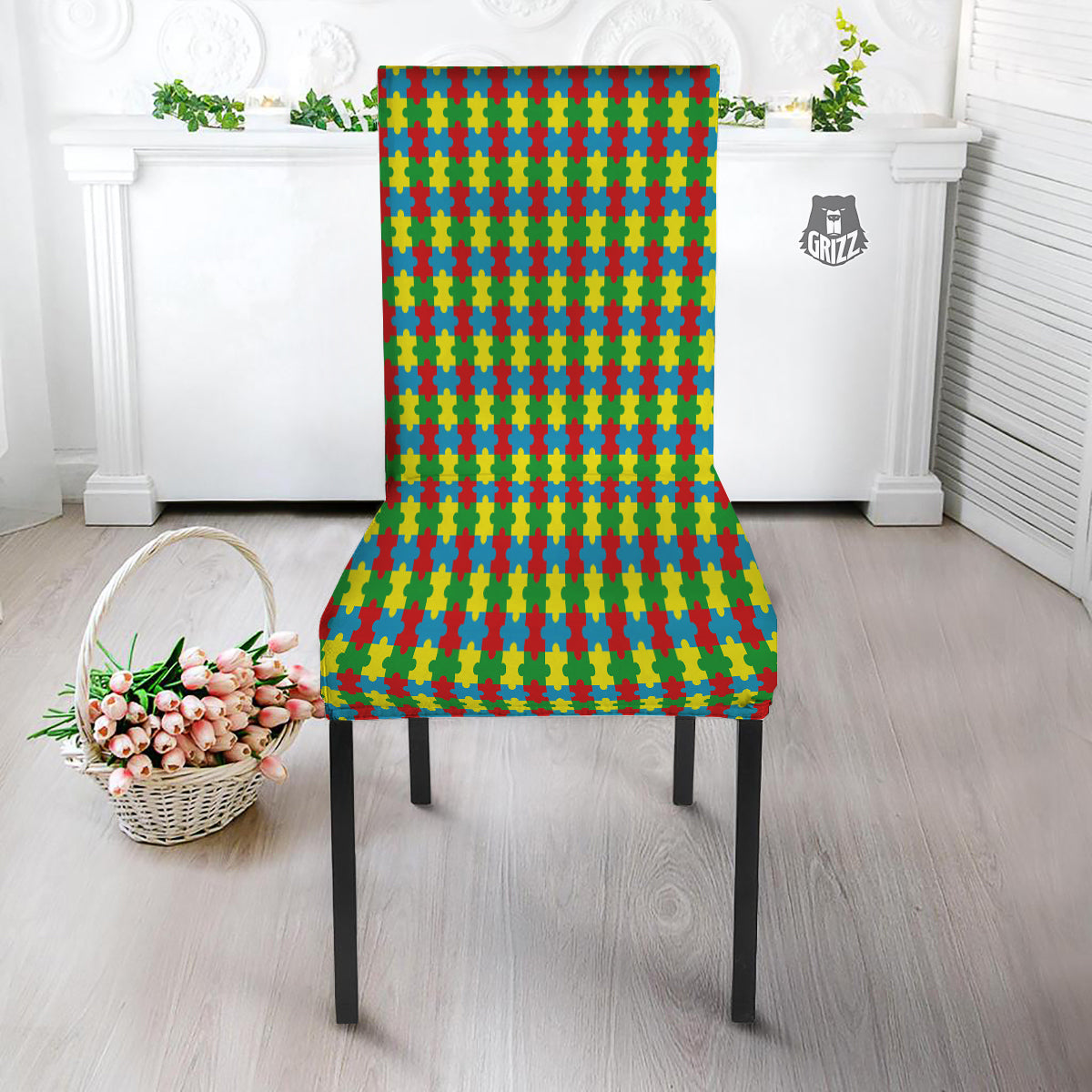 Puzzle Autism Awareness Print Pattern Dining Chair Slipcover-grizzshop