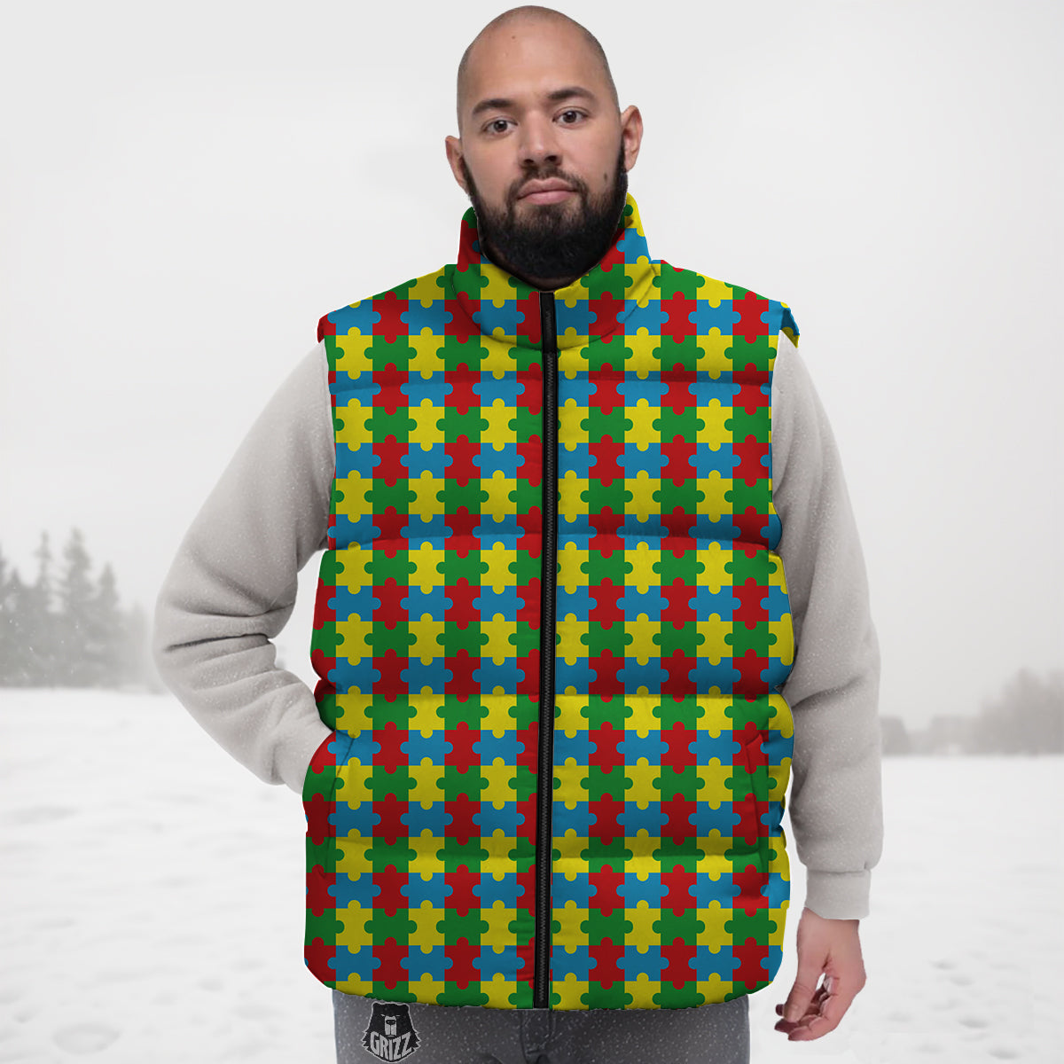 Puzzle Autism Awareness Print Pattern Down Vest