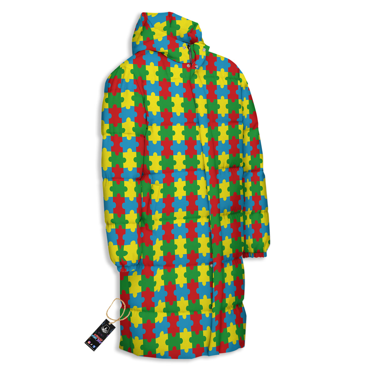 Puzzle Autism Awareness Print Pattern Long Down Jacket-grizzshop