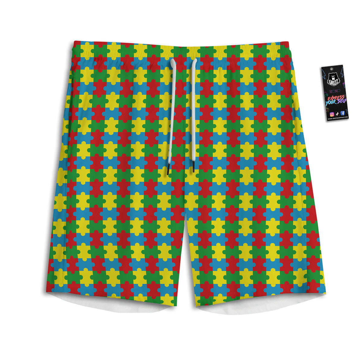 Puzzle Autism Awareness Print Pattern Men's Athletic Shorts