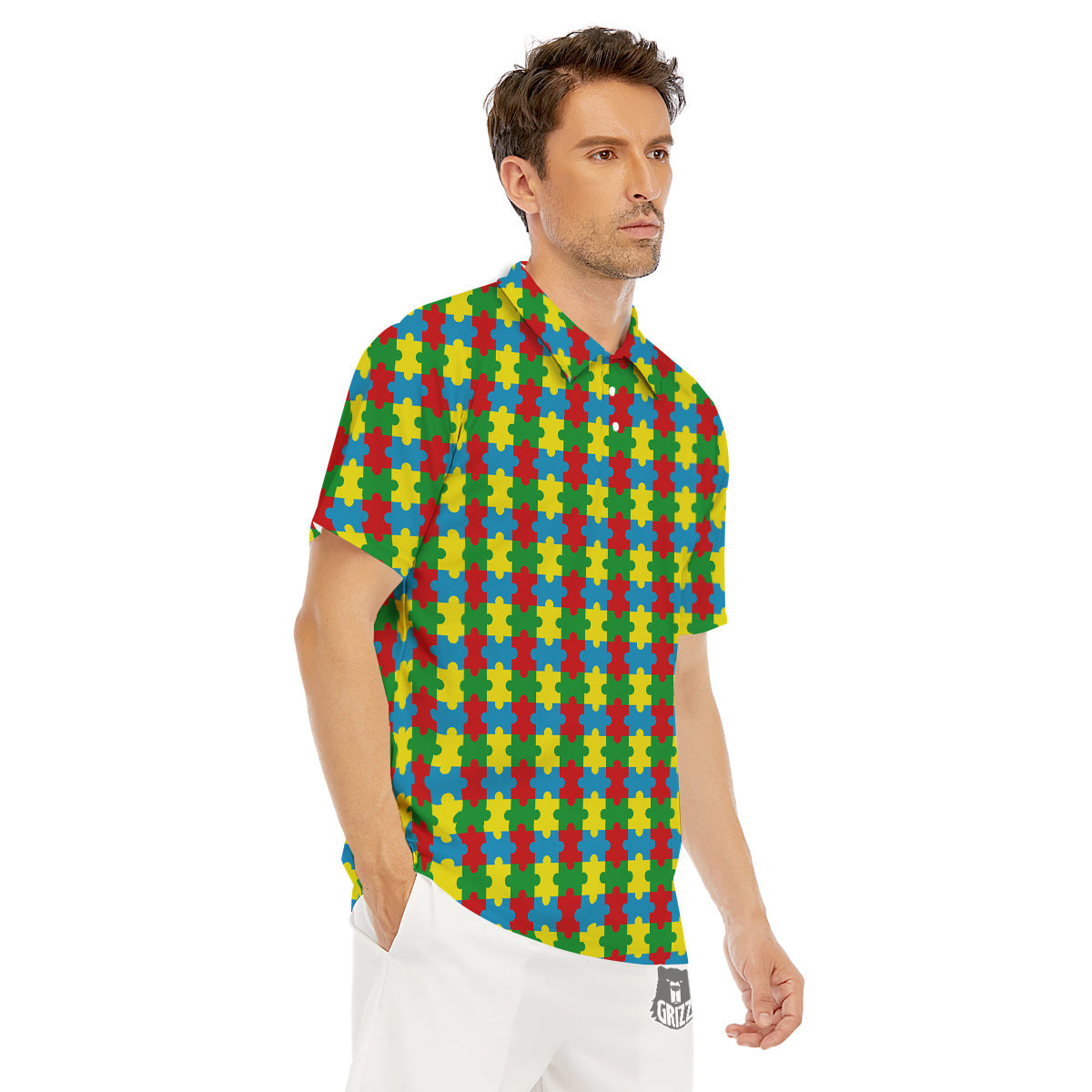 Puzzle Autism Awareness Print Pattern Men's Golf Shirts-grizzshop