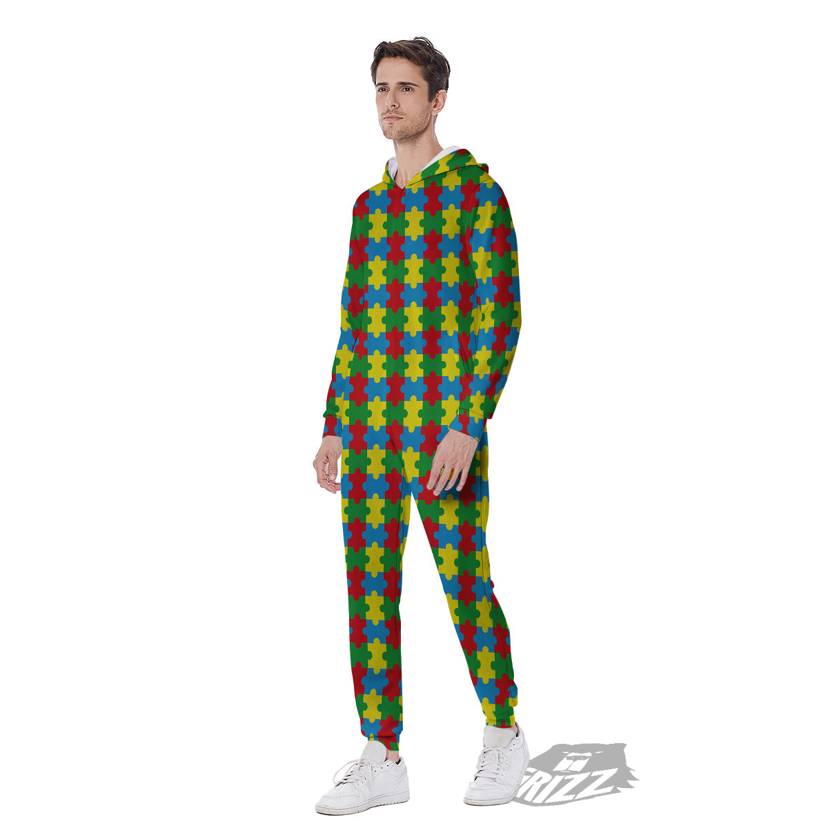 Puzzle Autism Awareness Print Pattern Men's Jumpsuit-grizzshop