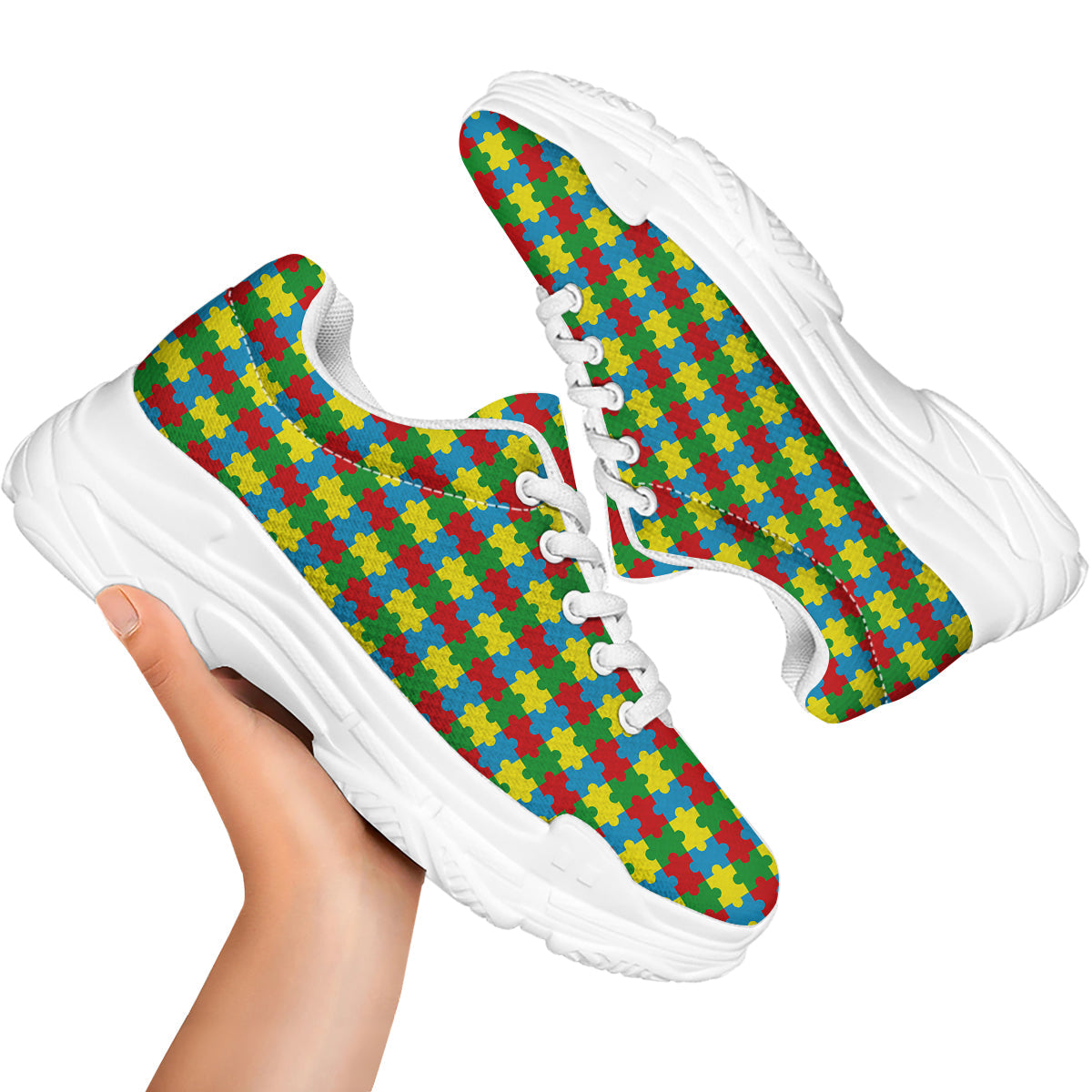 Puzzle Autism Awareness Print Pattern White Chunky Shoes-grizzshop