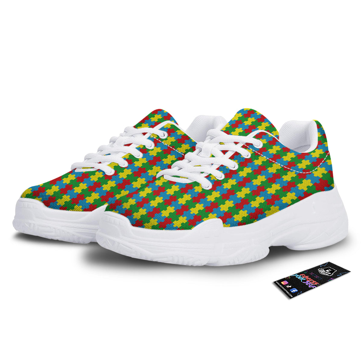 Puzzle Autism Awareness Print Pattern White Chunky Shoes-grizzshop