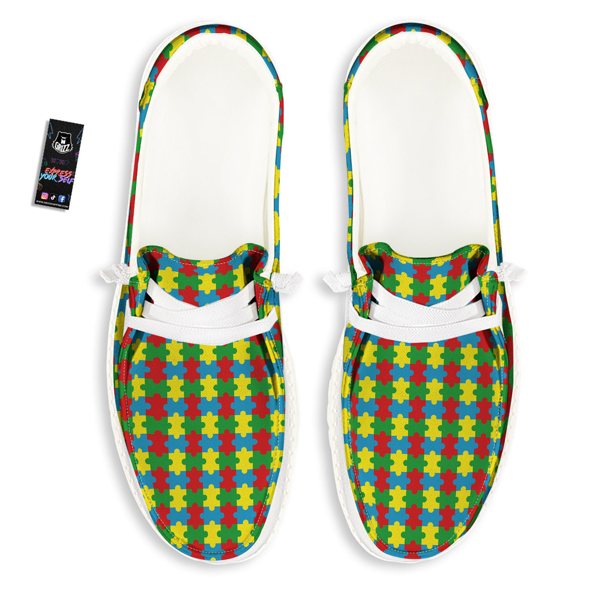 Puzzle Autism Awareness Print Pattern White Loafers-grizzshop