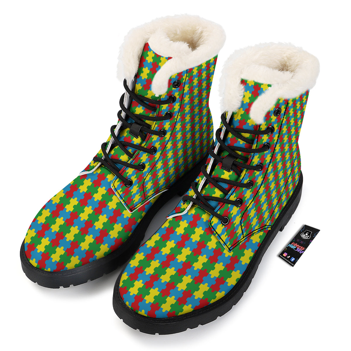 Puzzle Autism Awareness Print Pattern Winter Boots-grizzshop