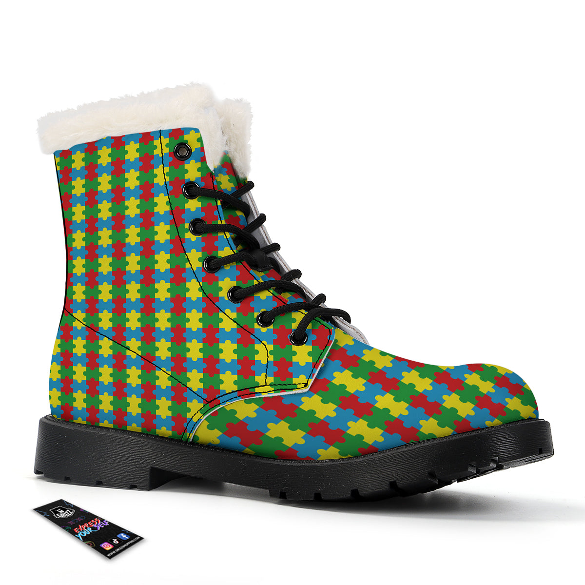 Puzzle Autism Awareness Print Pattern Winter Boots-grizzshop
