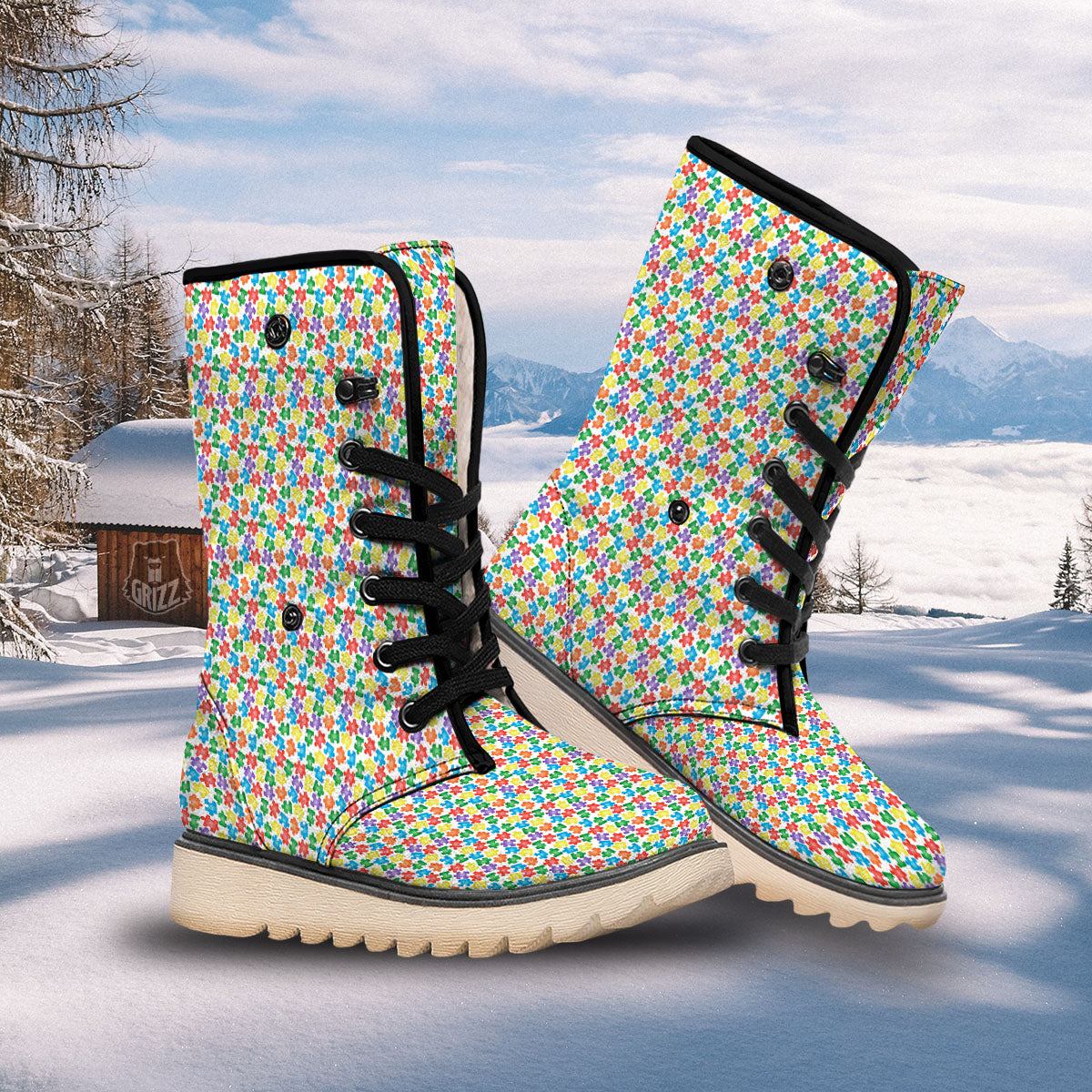 Puzzle Autism Awareness Print Snow Boots-grizzshop