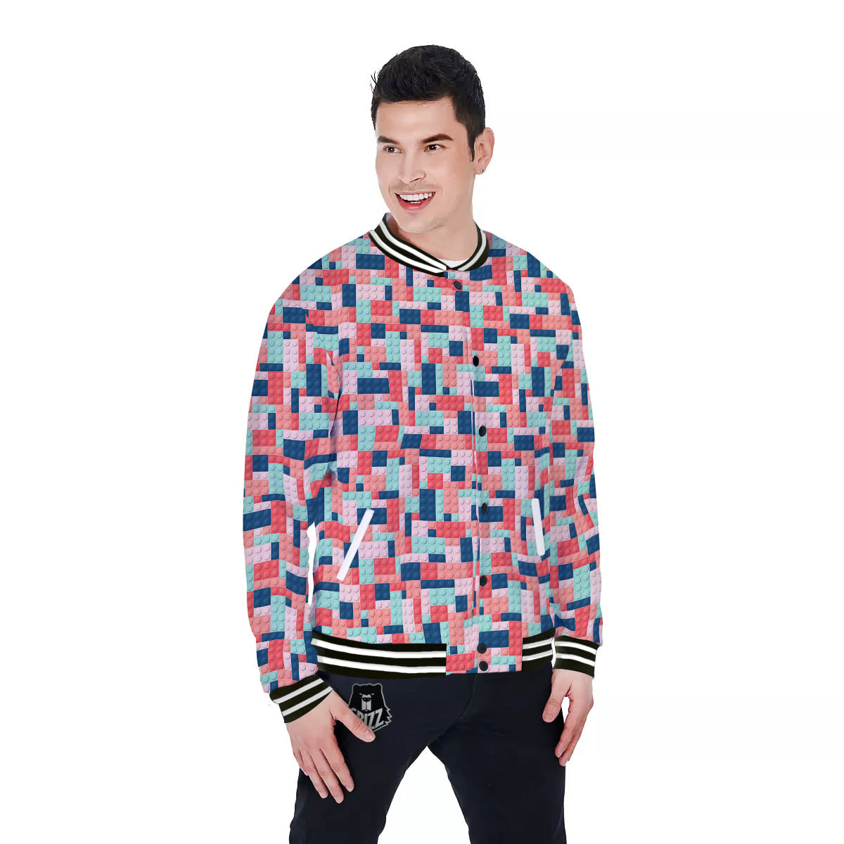 Puzzle Game Colorful Block Print Pattern Baseball Jacket-grizzshop