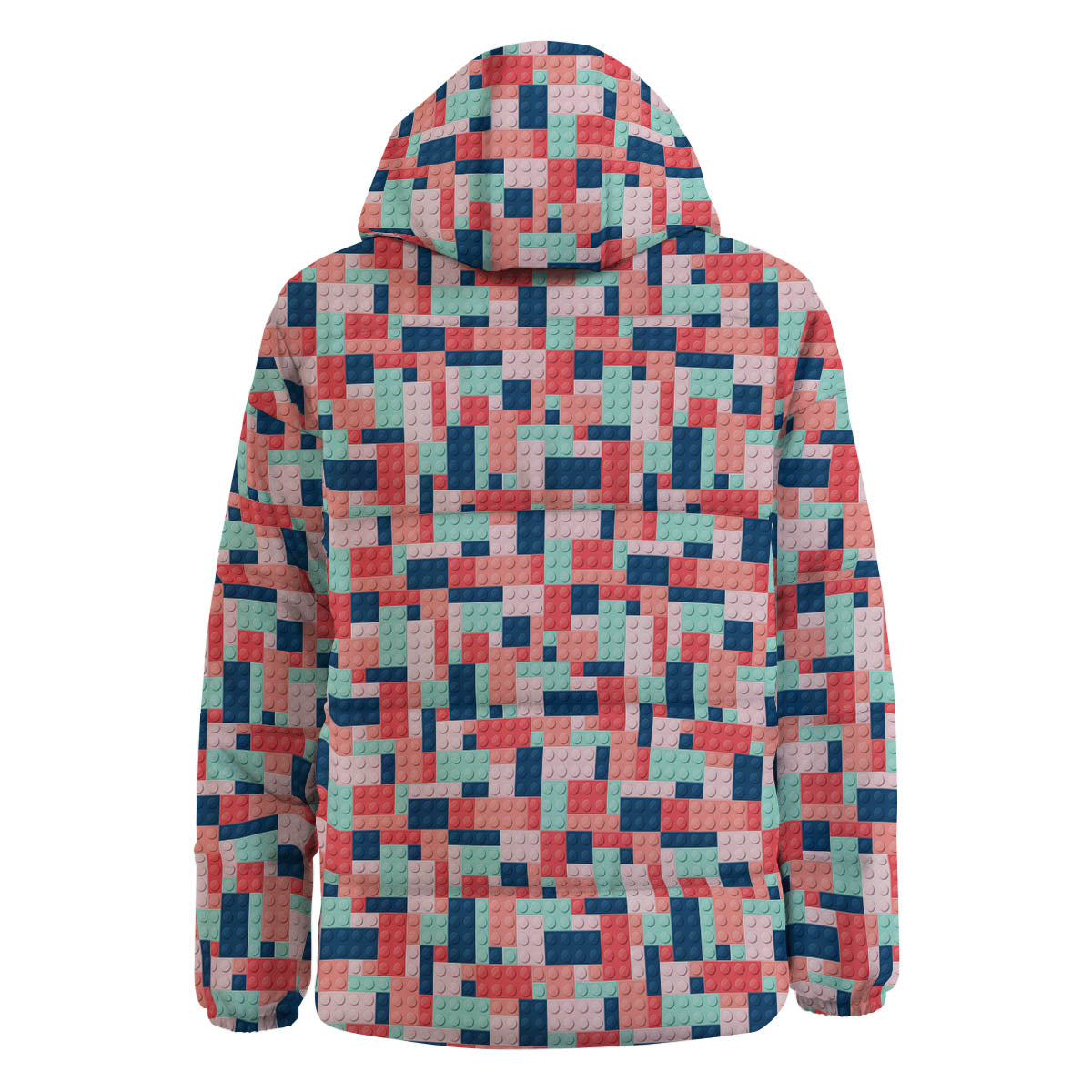 Puzzle Game Colorful Block Print Pattern Down Jacket-grizzshop