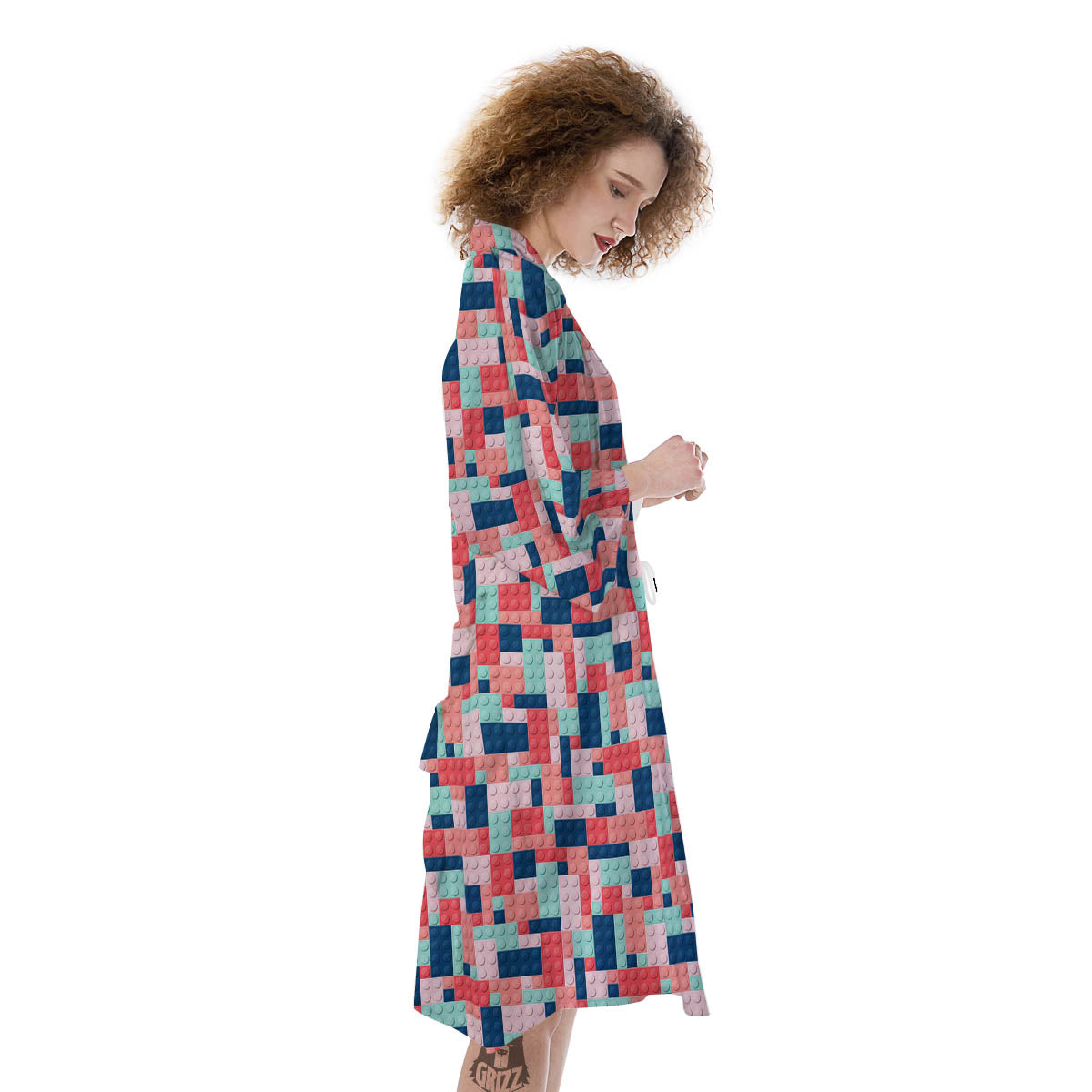 Puzzle Game Colorful Block Print Pattern Kimono-grizzshop
