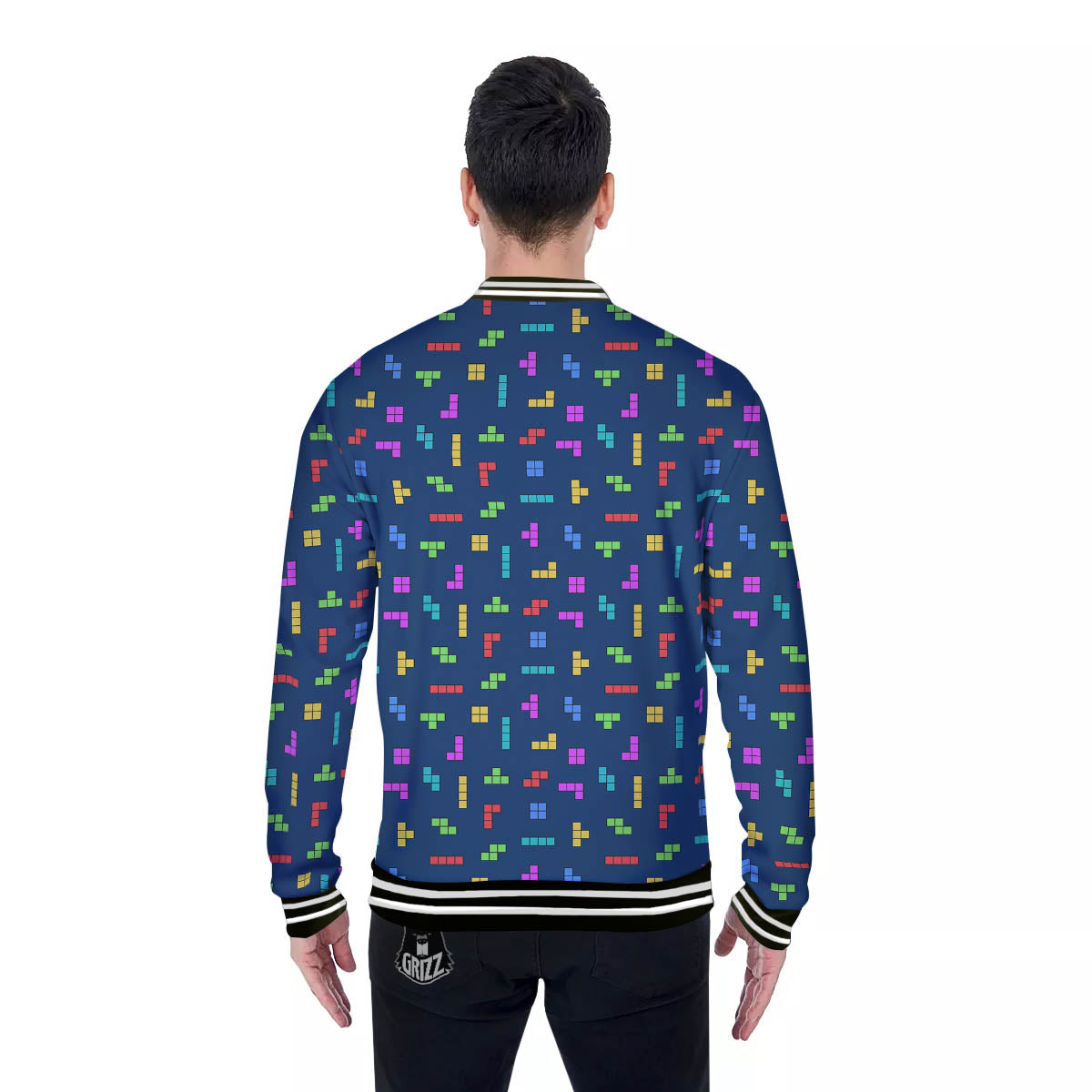 Puzzle Game Colorful Brick Print Pattern Baseball Jacket-grizzshop
