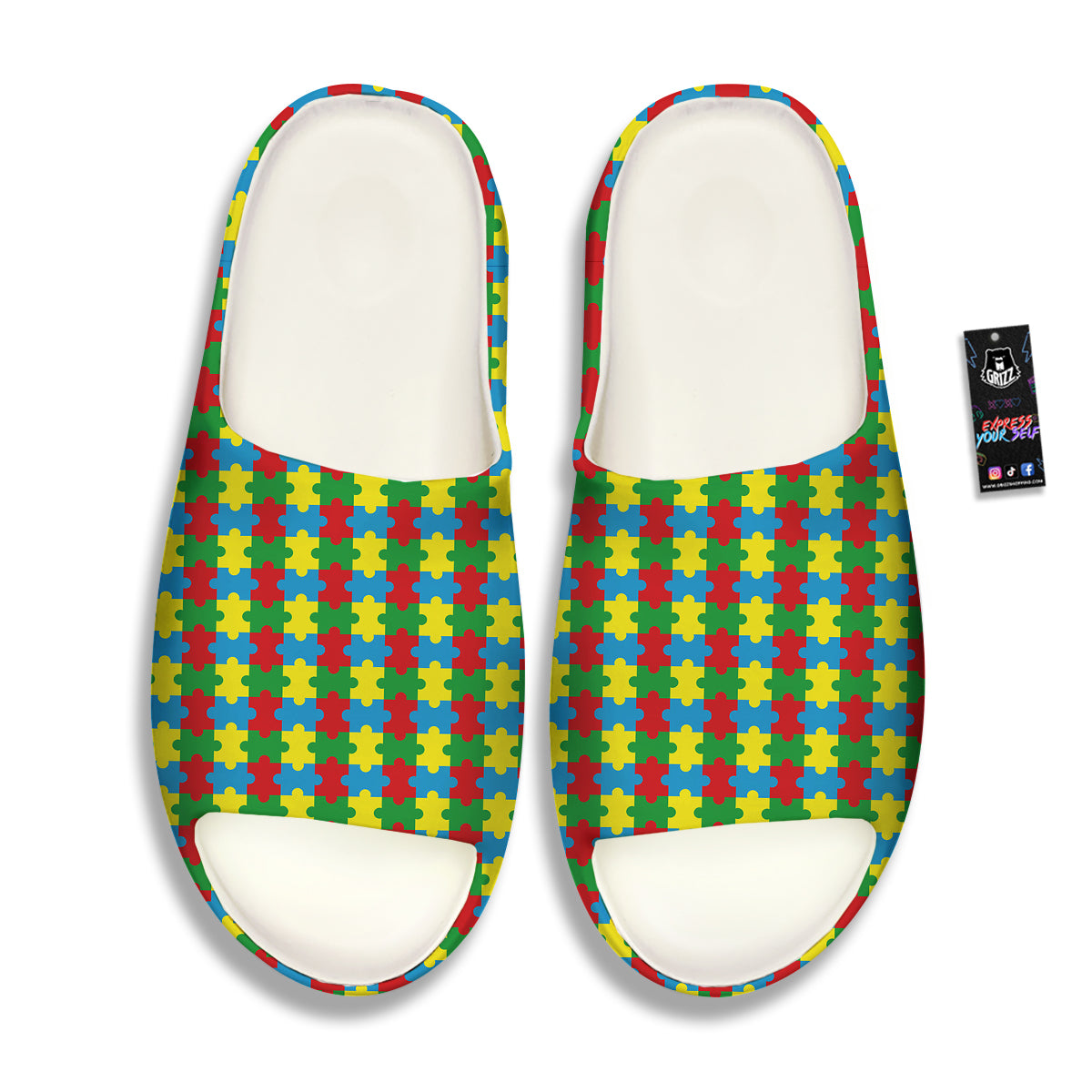 Puzzle Autism Awareness Print Pattern Sandals-grizzshop