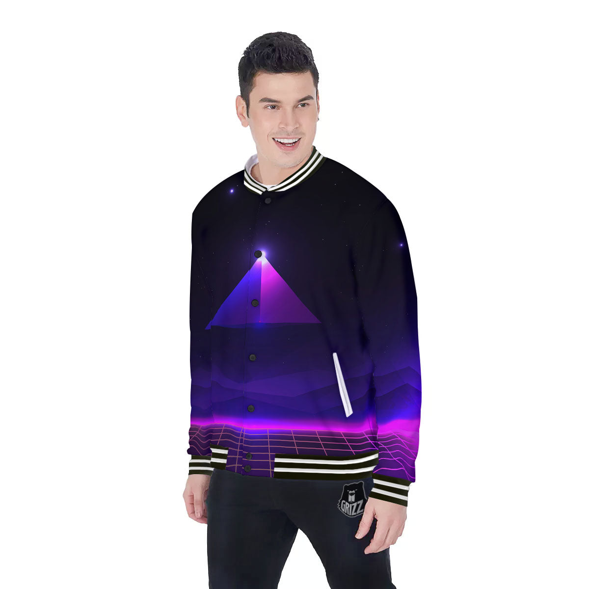 Pyramid Cloud Purple Print Baseball Jacket-grizzshop