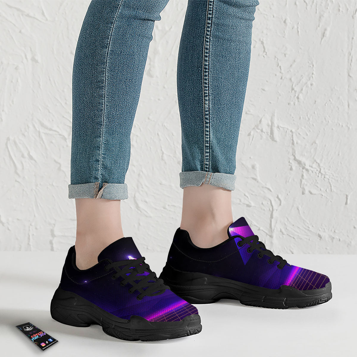 Pyramid Cloud Purple Print Black Chunky Shoes-grizzshop
