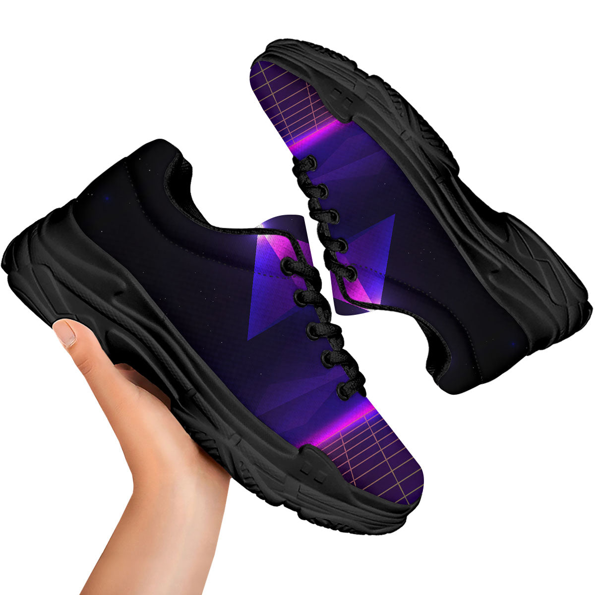 Pyramid Cloud Purple Print Black Chunky Shoes-grizzshop