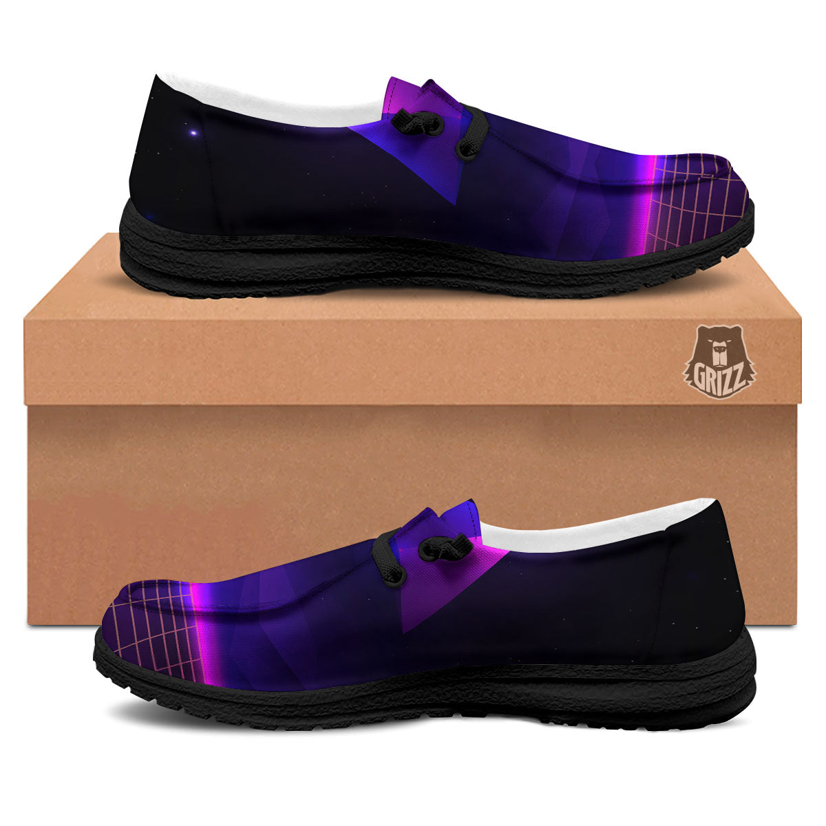 Pyramid Cloud Purple Print Black Loafers-grizzshop