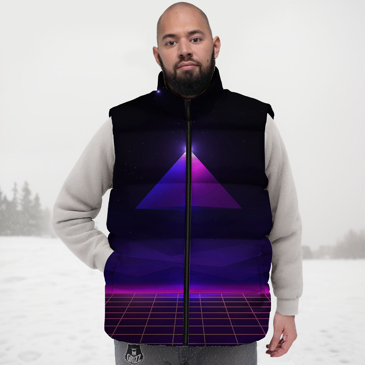 Pyramid Cloud Purple Print Down Vest-grizzshop